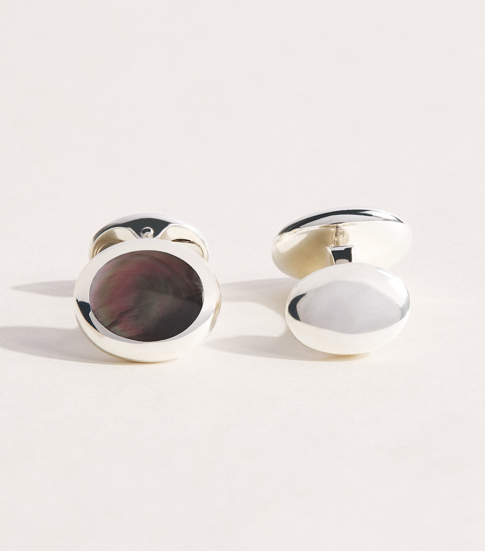 Deakin & Francis Sterling Silver and Mother of Pearl Oval Cufflinks Silver