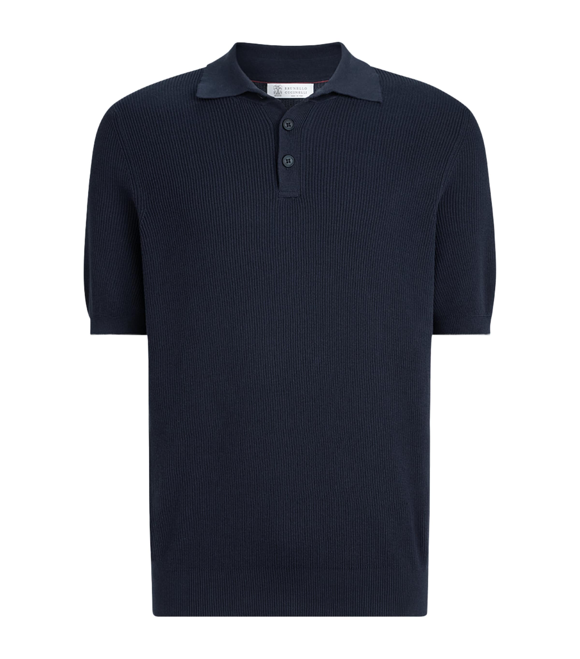 Brunello Cucinelli Mens Cotton Rib-Knit Polo Shirt