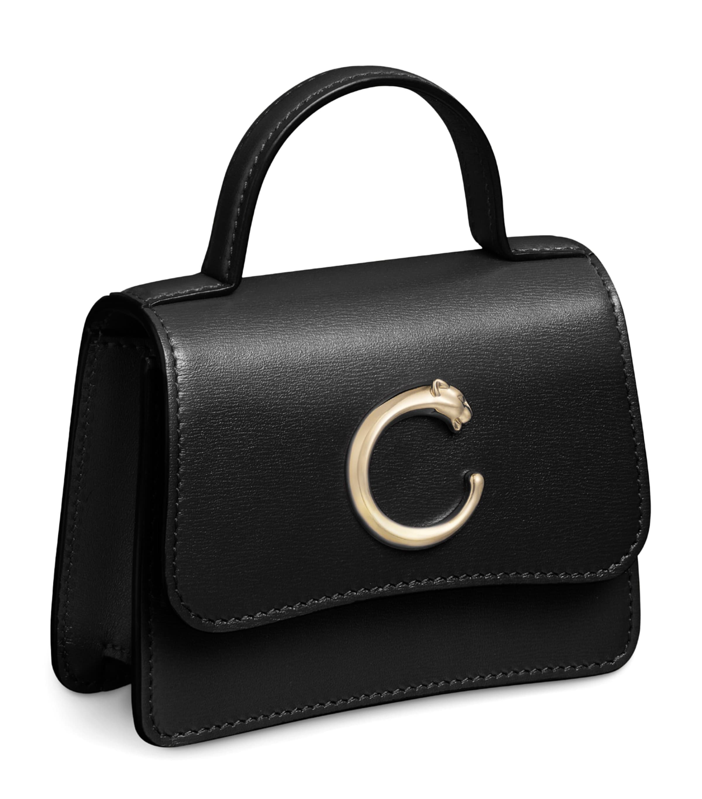 Cartier Micro Lambskin Panthère C de Cartier Top-Handle Bag Black