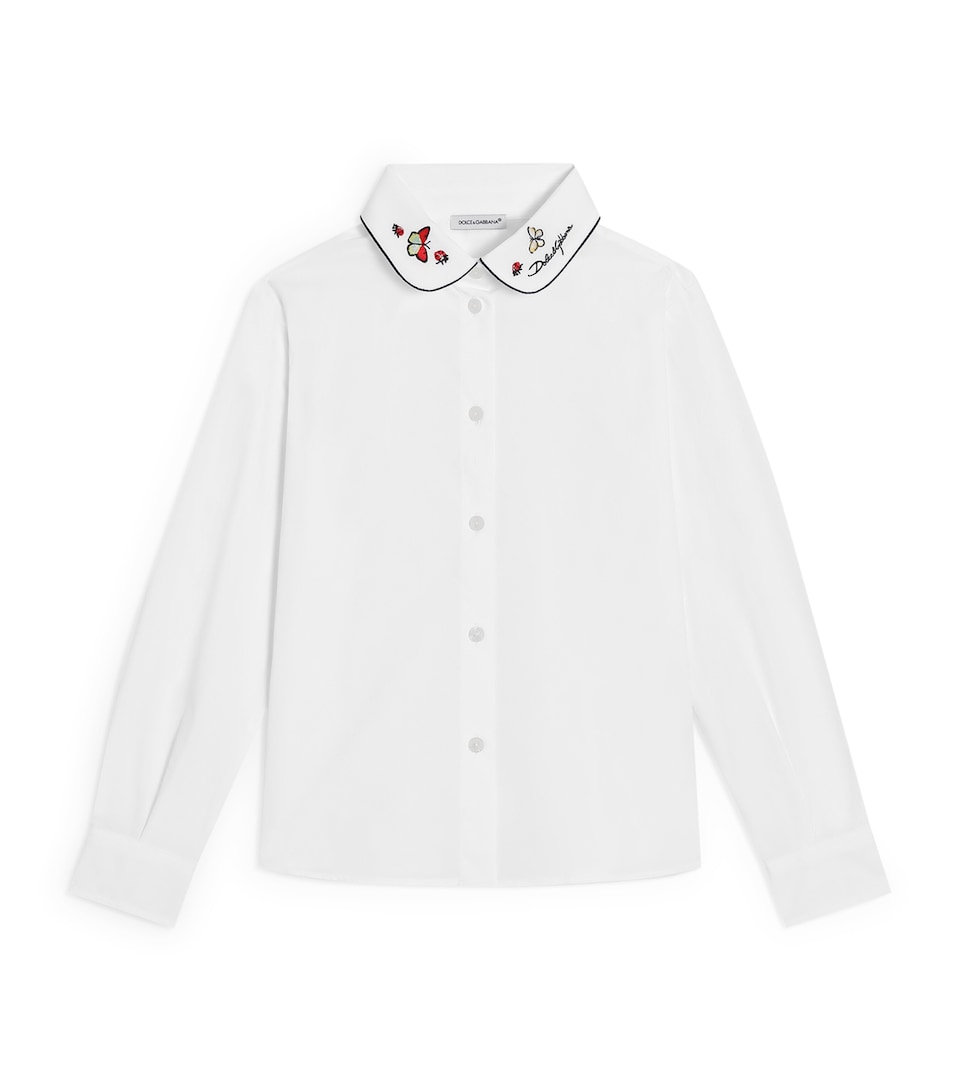 Dolce&Gabbana Kids Cotton Embroidered Collar Shirt (8-12+ Years) Optical White