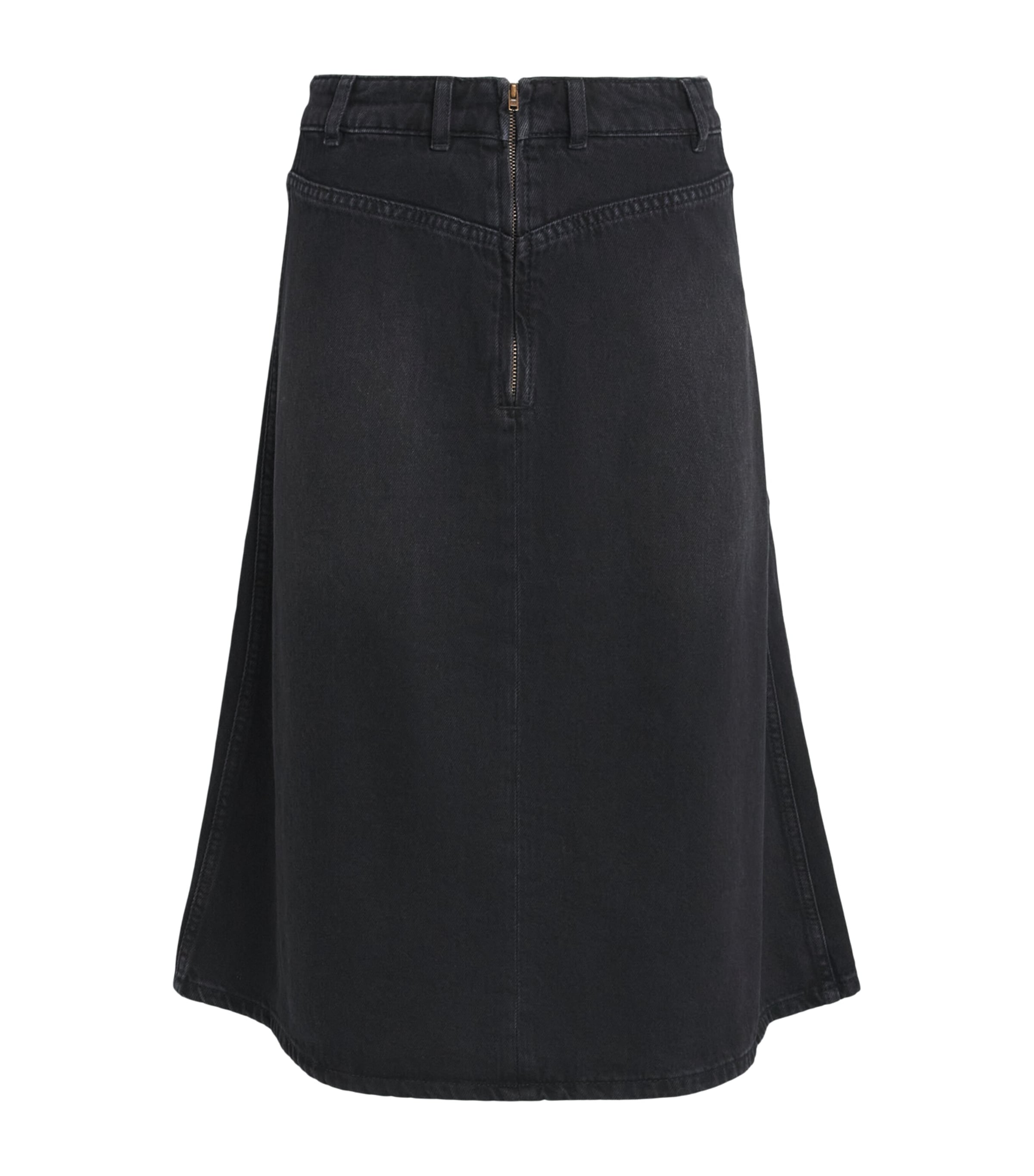 ME+EM Womens Pleated A-Line Denim Midi Skirt Charcoal Wash