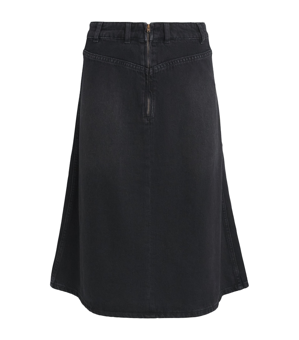 ME+EM Womens Pleated A-Line Denim Midi Skirt Charcoal Wash