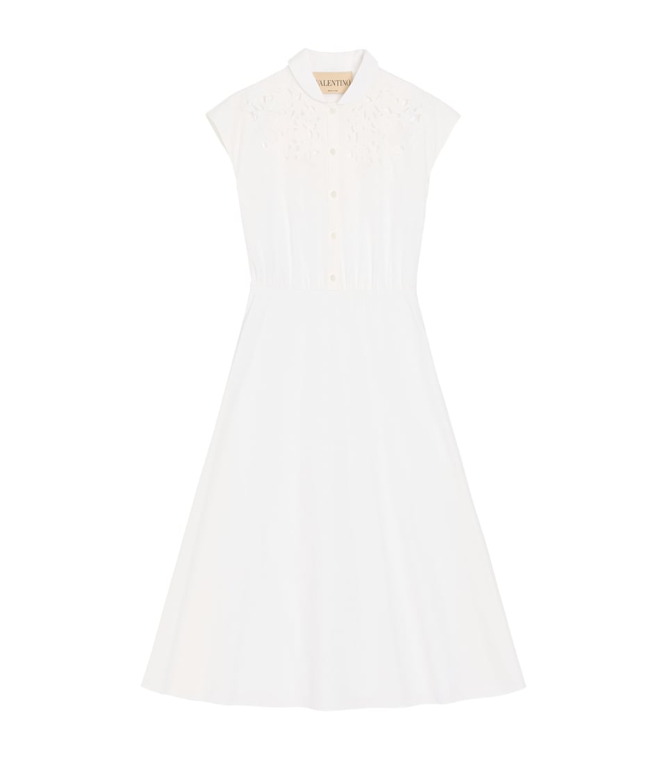 Cotton Poplin Embroidered Midi Dress