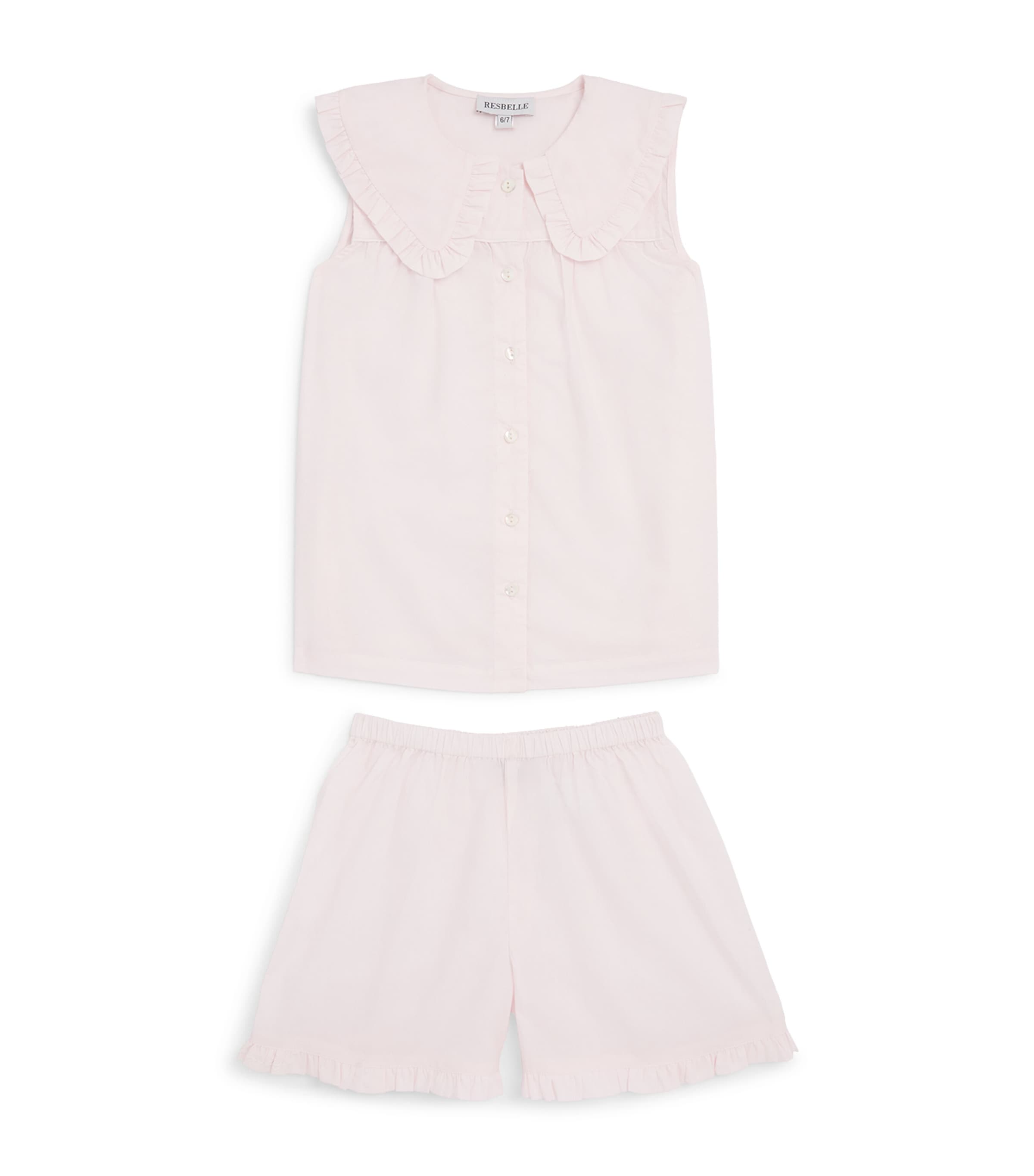 Resbelle Cotton Ruffle-Collar Saturn Pyjama Set (2-13 Years) Pink W/white Piping