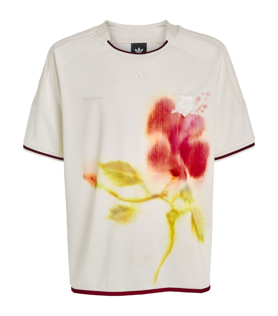 adidas Mens x Wales Bonner Floral Print Football T-Shirt Cwhite