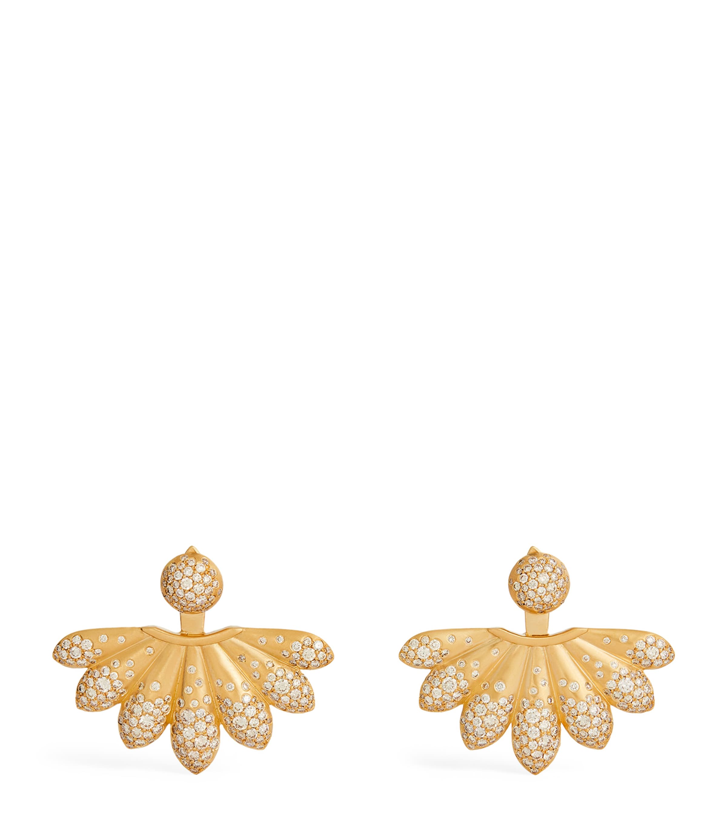 Large Yellow Gold and Diamond Lotus Power Earrings