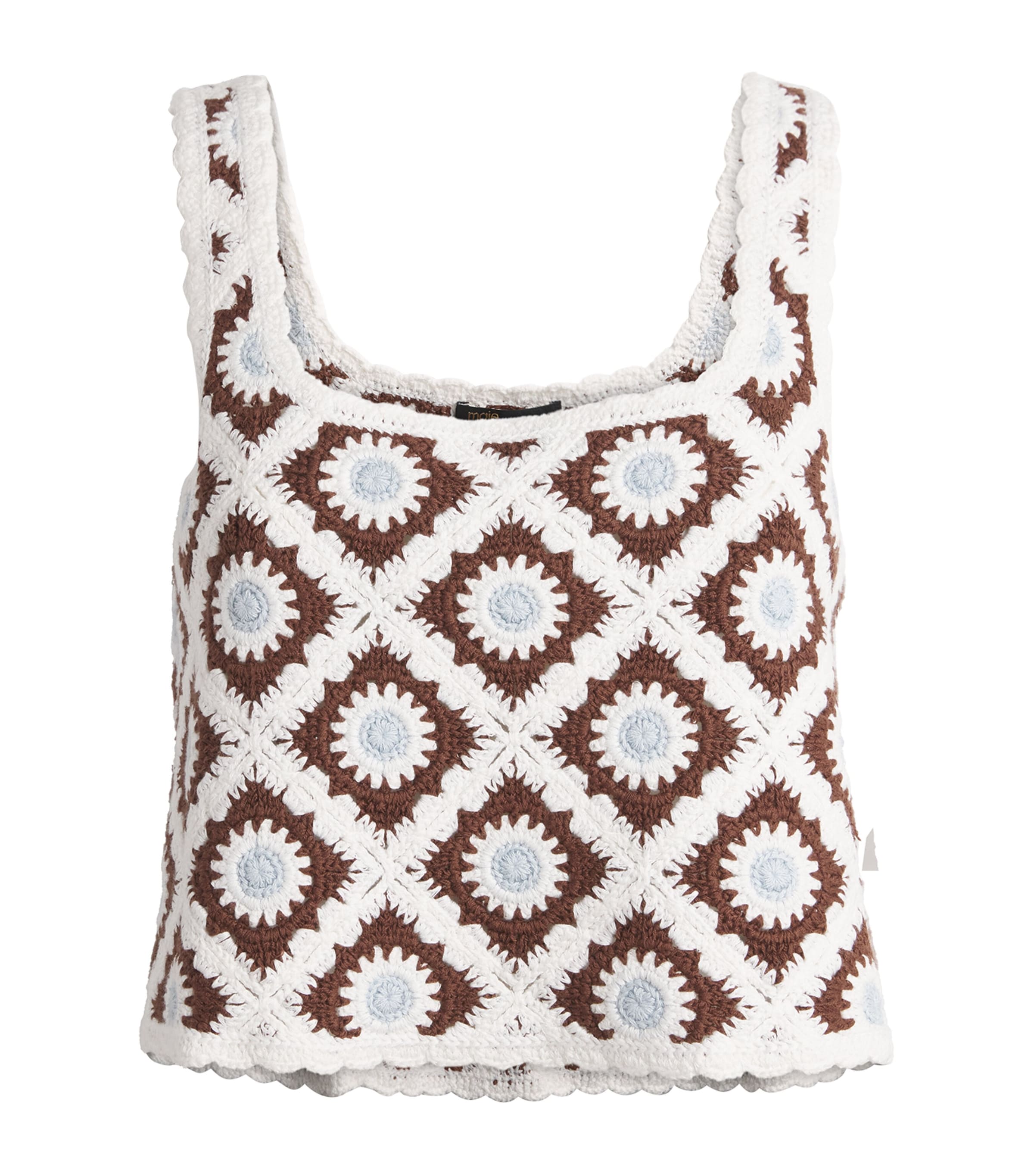 Maje Womens Crochet Crop Top Brown/blue