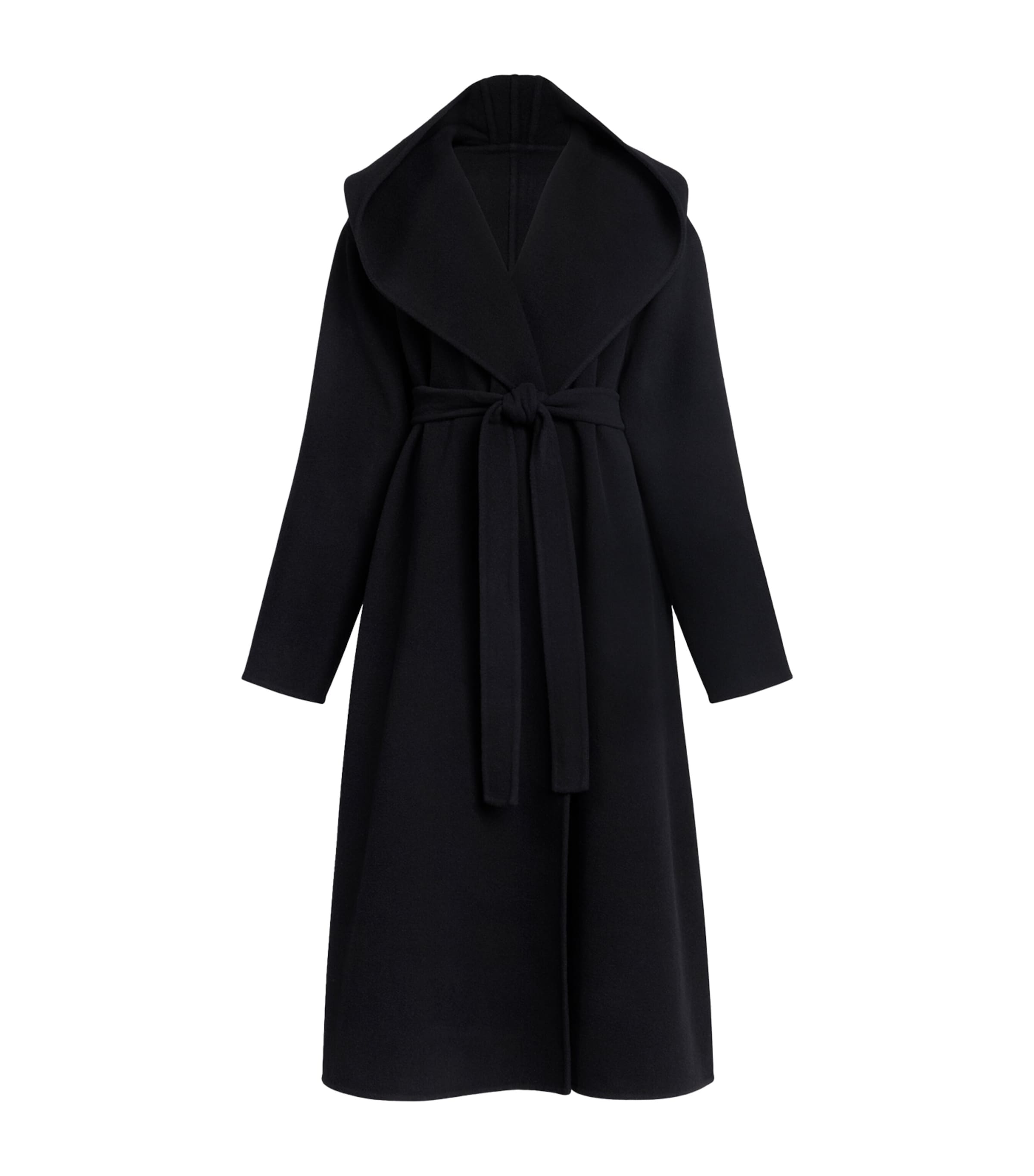 Alaïa Womens Virgin Wool Hooded Wrap Coat Noir Alaia