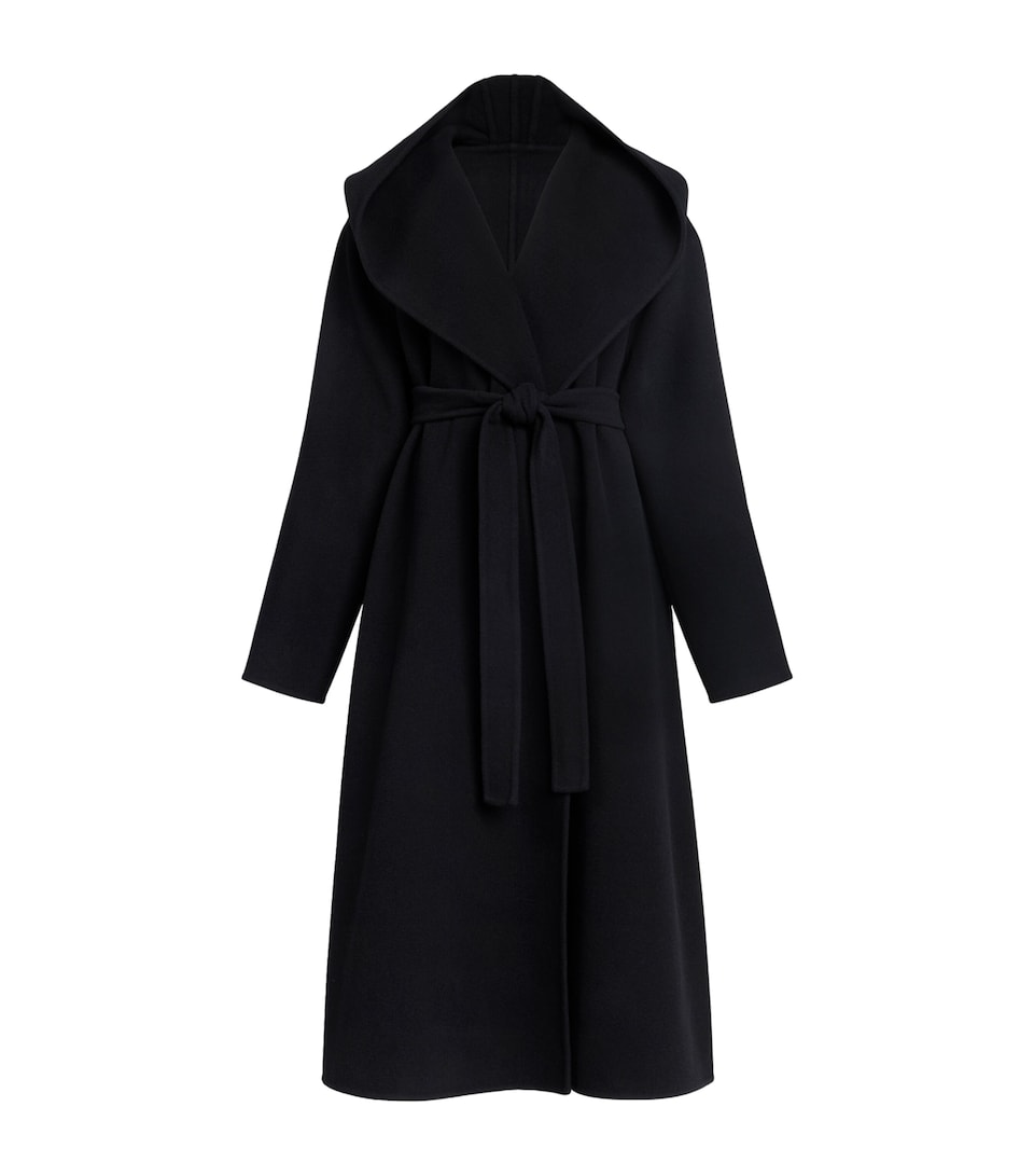 Alaïa Womens Virgin Wool Hooded Wrap Coat Noir Alaia
