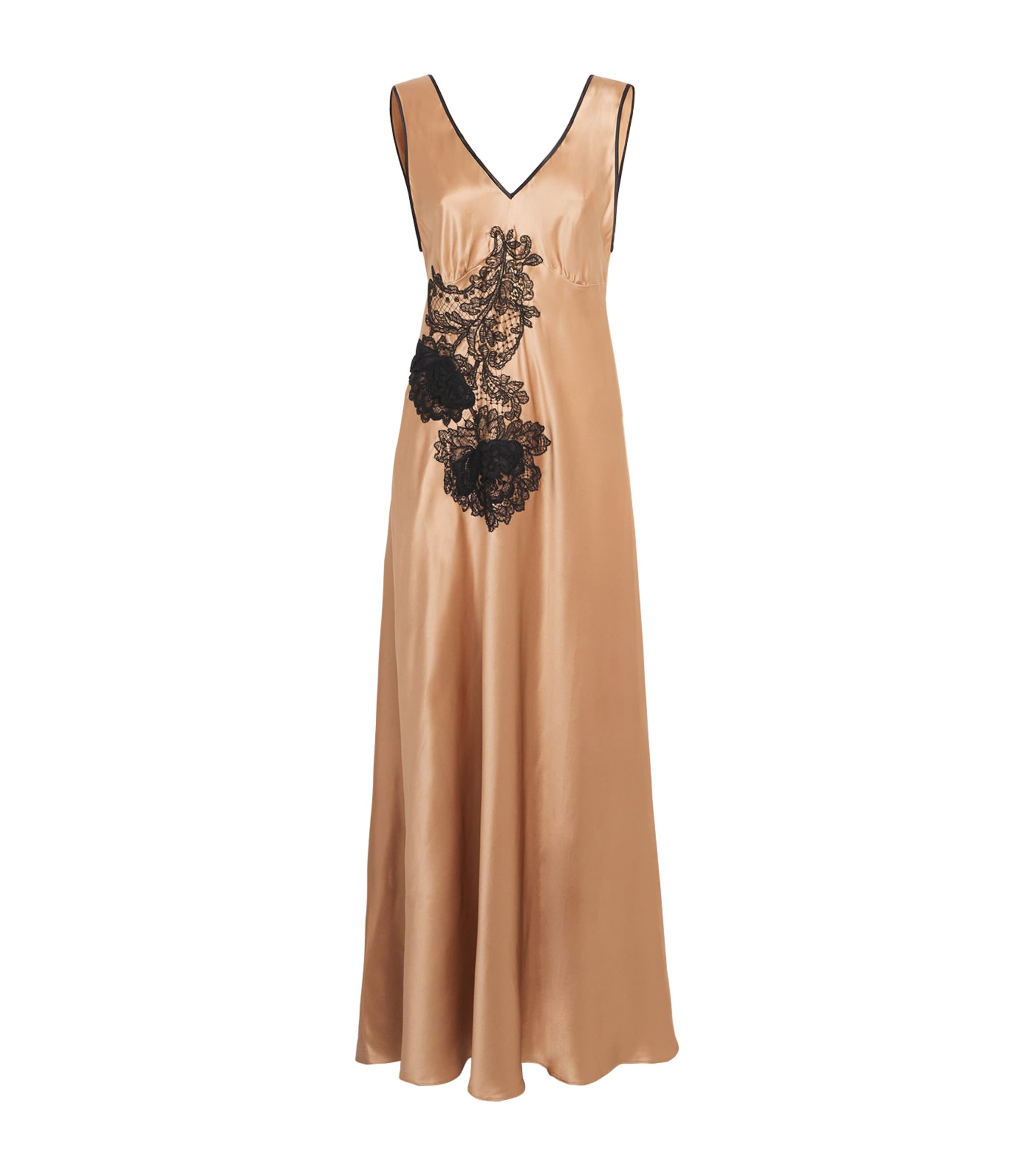 Loretta Caponi Womens Silk-Lace Albina Slip Dress Regio Crm Brle/black