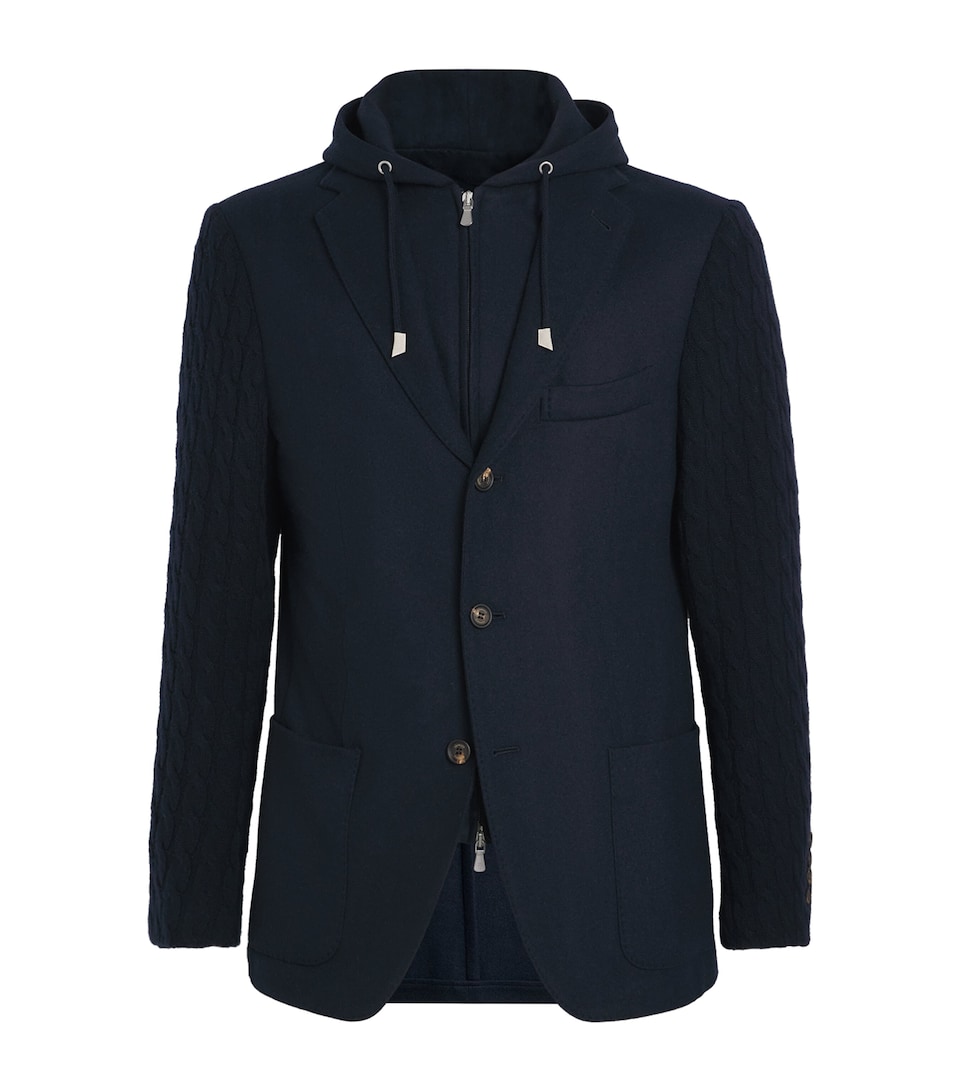 Knitted-Sleeve Layered Blazer