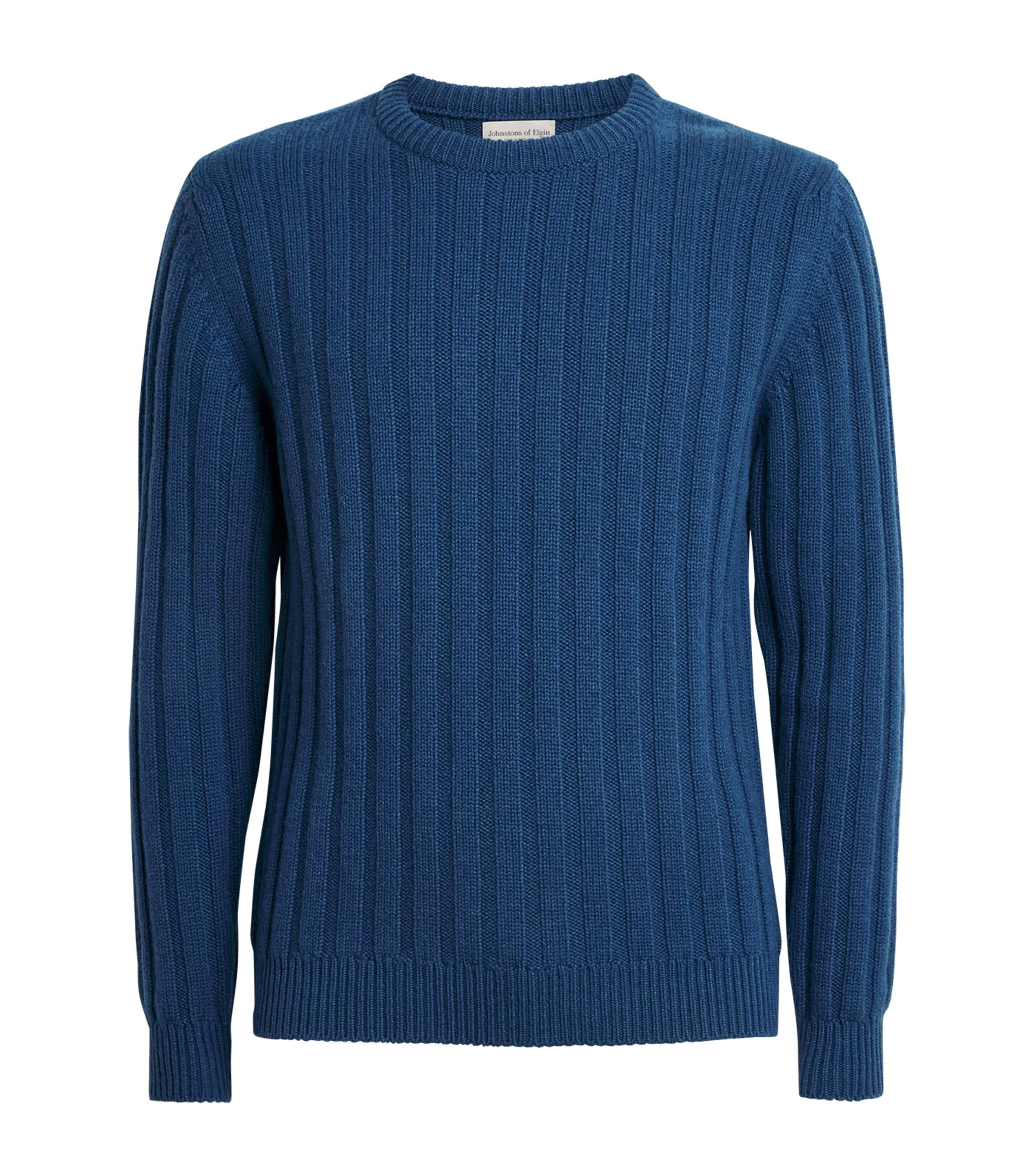 Johnstons Of Elgin Mens Cashmere Ribbed Sweater Adelphi Blue