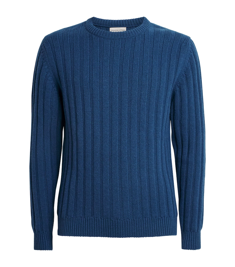 Johnstons Of Elgin Mens Cashmere Ribbed Sweater Adelphi Blue
