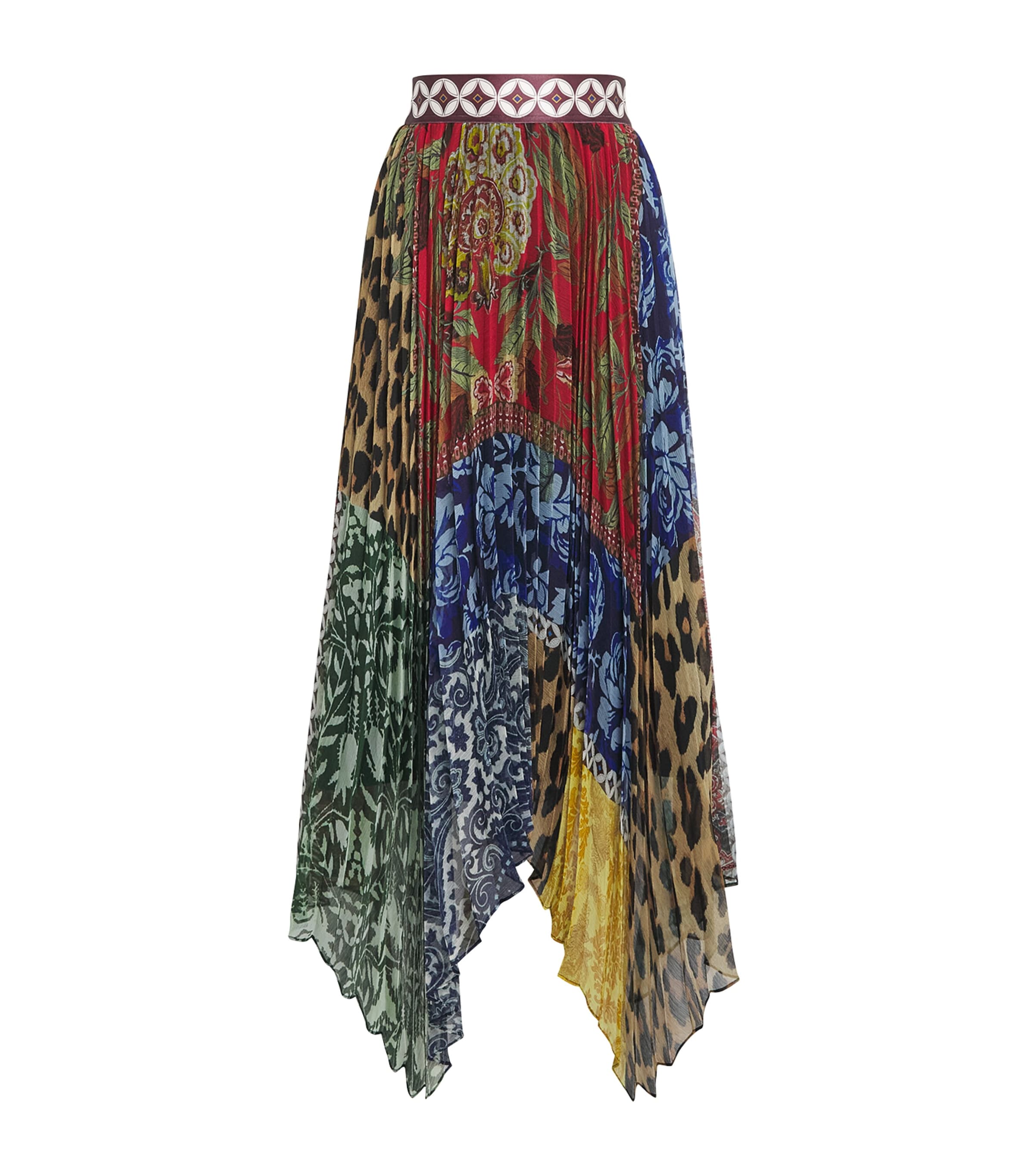 Alice+Olivia Womens Printed Pleated Katz Midi Skirt Off The Grid Lg