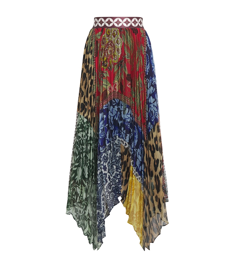 Alice+Olivia Womens Printed Pleated Katz Midi Skirt Off The Grid Lg