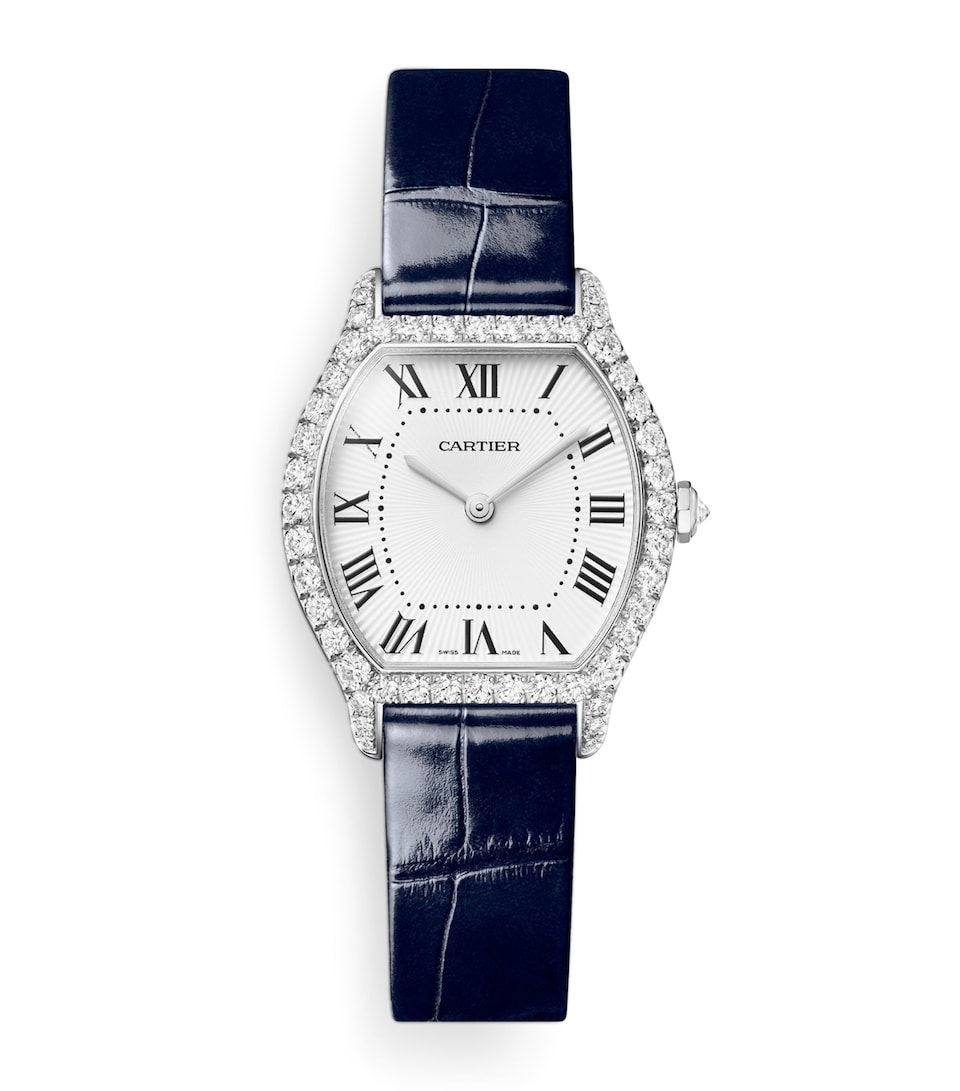 Cartier Small White Gold and Diamond Tortue Watch 26.7mm White Gold