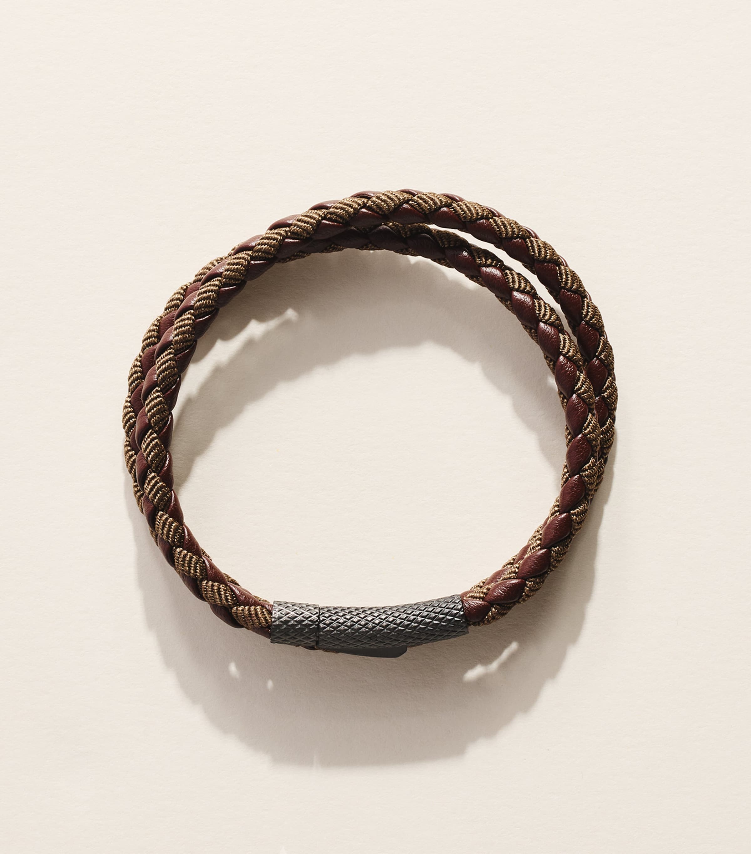 Tateossian Eco Leather Double-Wrap Braided Bracelet Brown