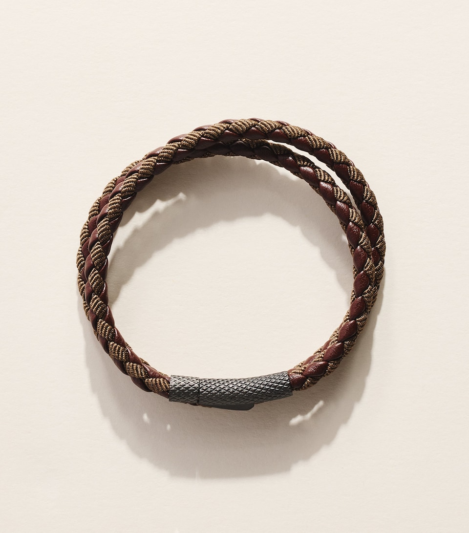 Tateossian Eco Leather Double-Wrap Braided Bracelet Brown