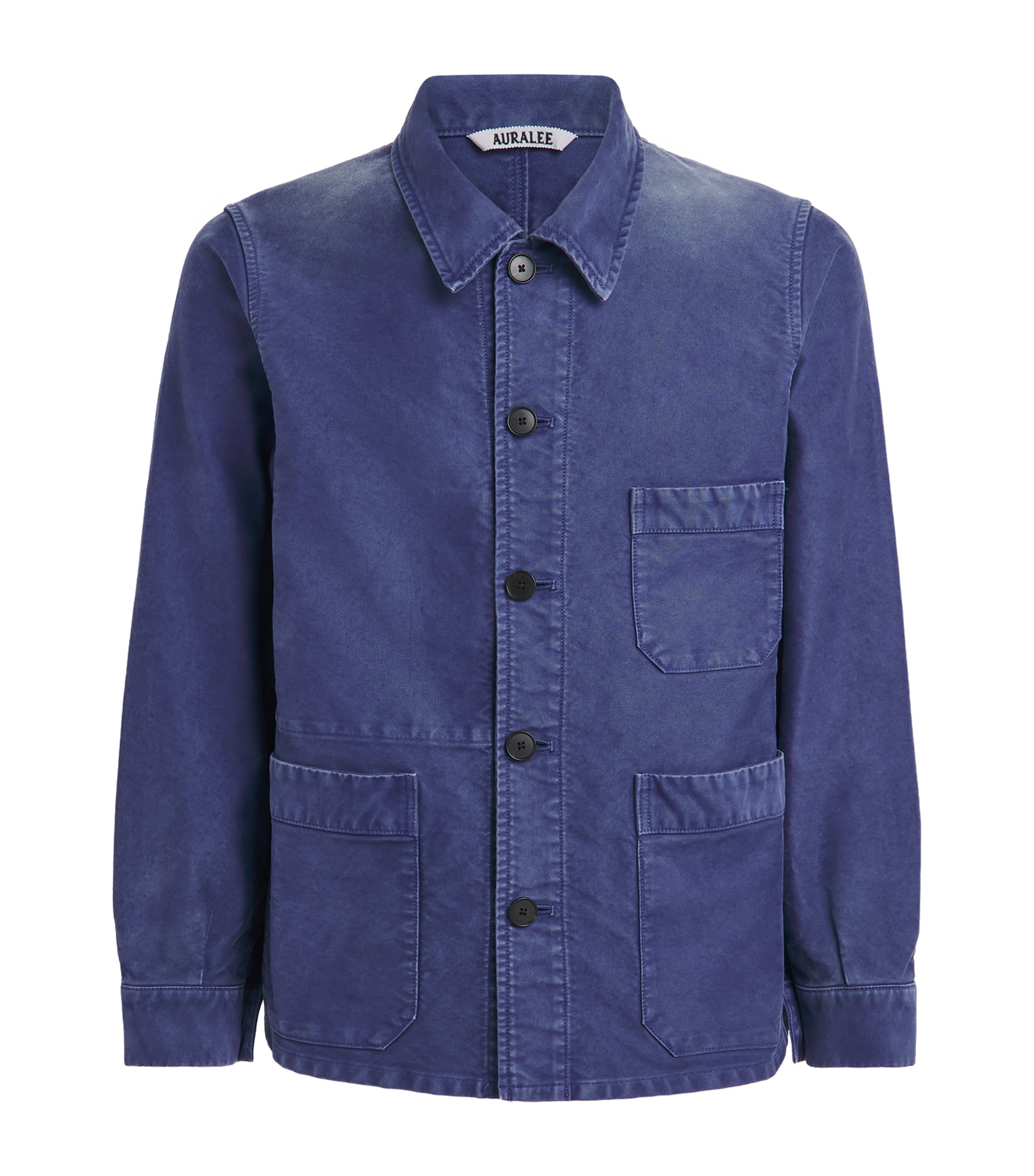 Auralee Mens Garment-Dyed Organic Cotton Overshirt Faded Navy