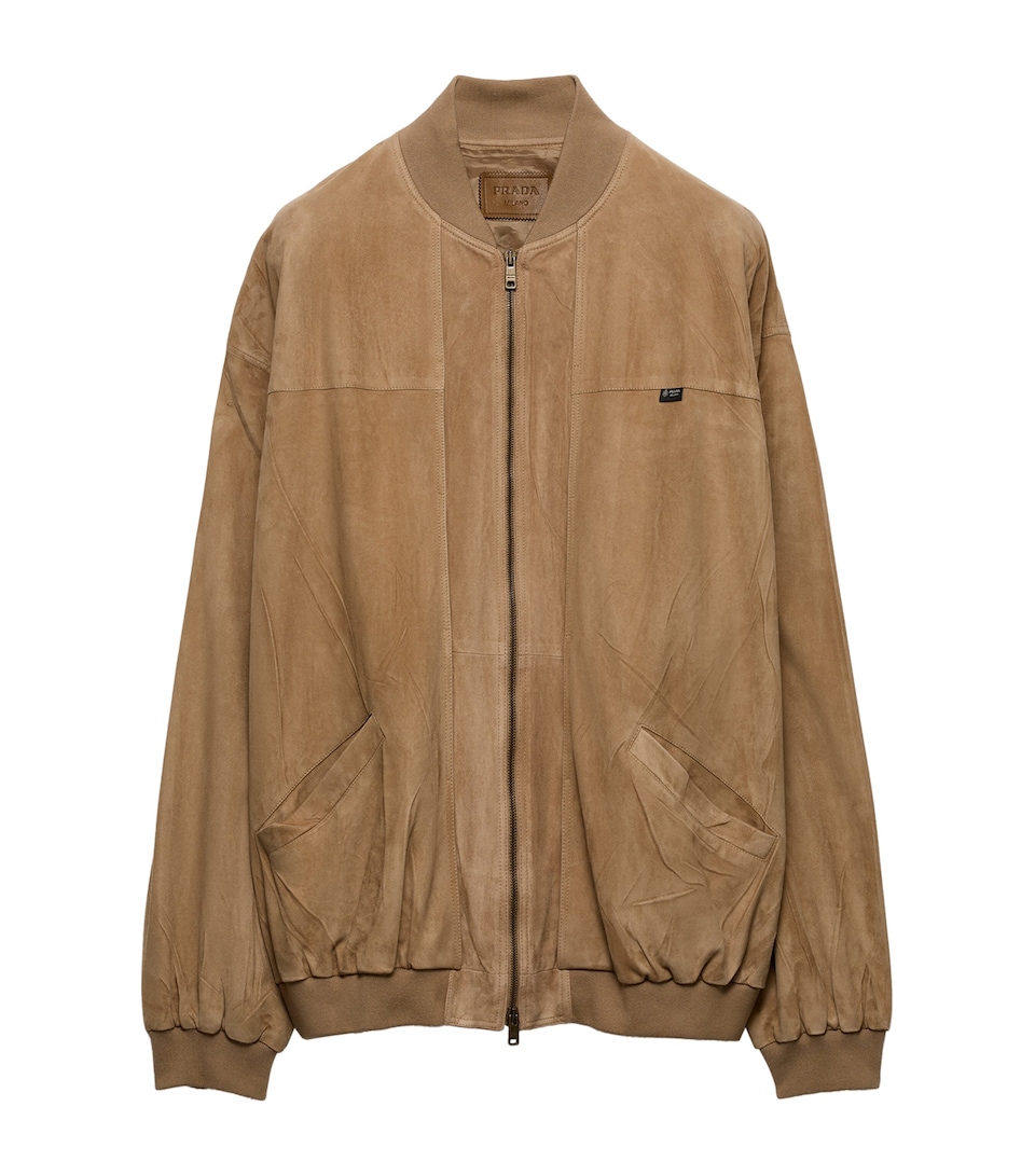 Prada Mens Suede Bomber Jacket Neutral