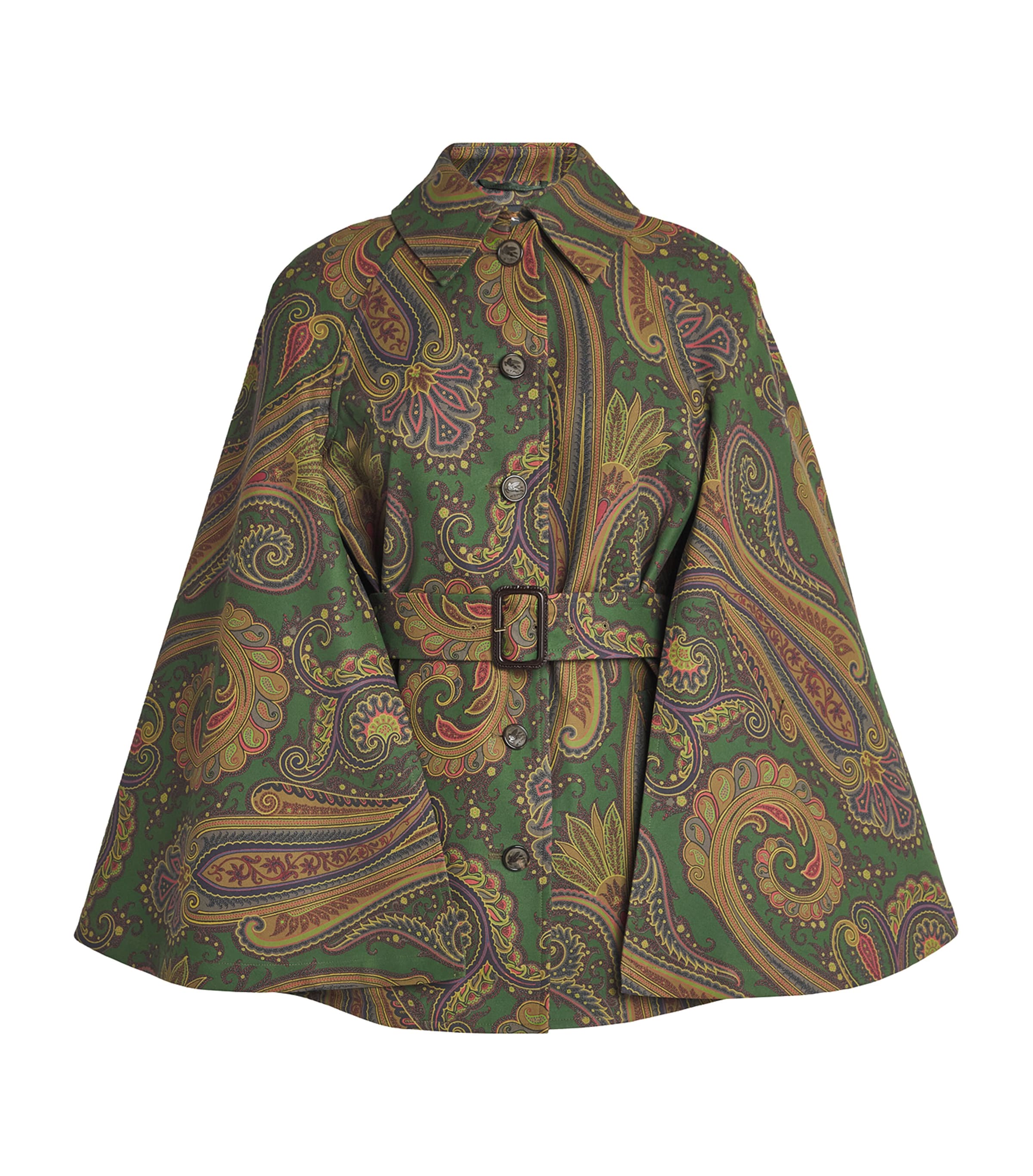 Etro Womens Cotton Gabardine Paisley Cape Jacket Green