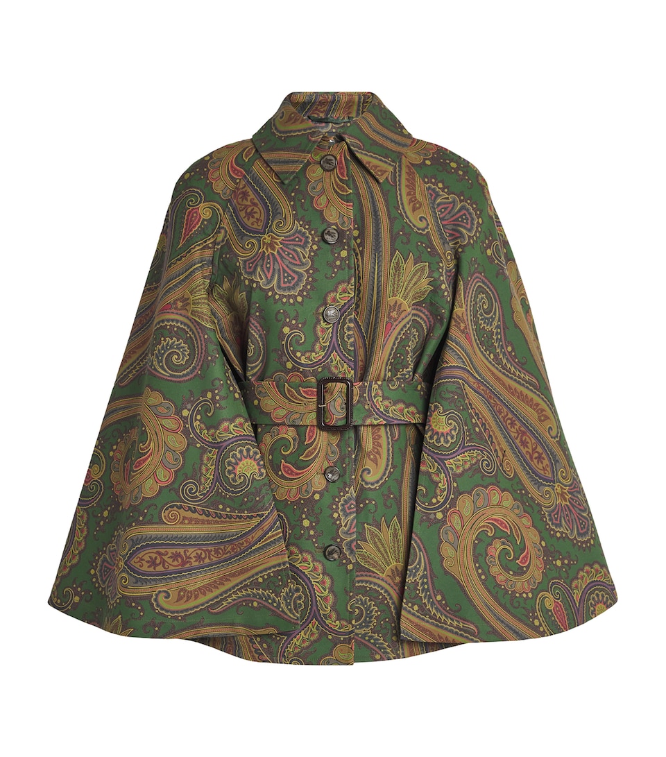 Etro Womens Cotton Gabardine Paisley Cape Jacket Green