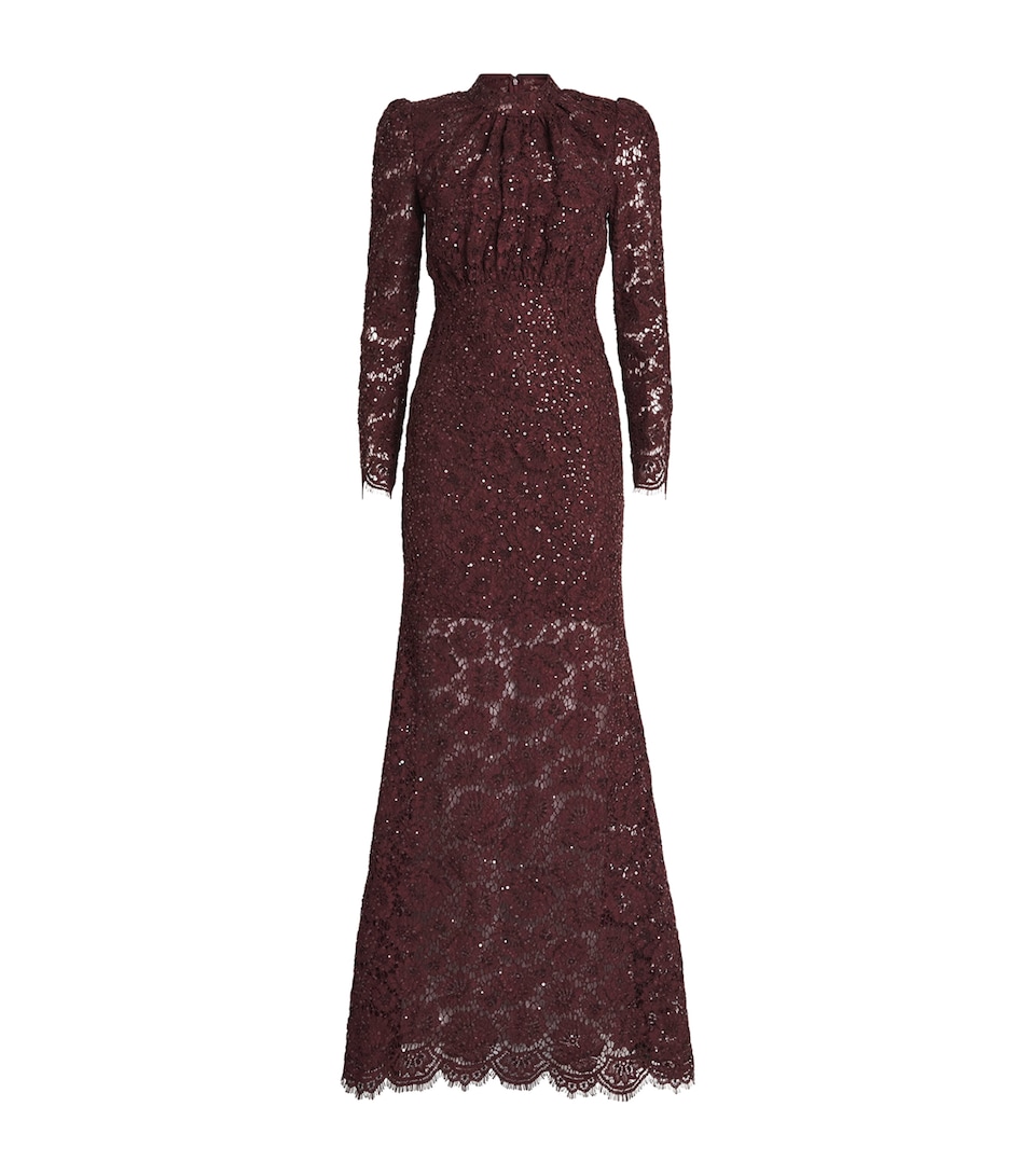 Self-Portrait Womens Lace Sequin-Embellished Maxi Dress Burgundy