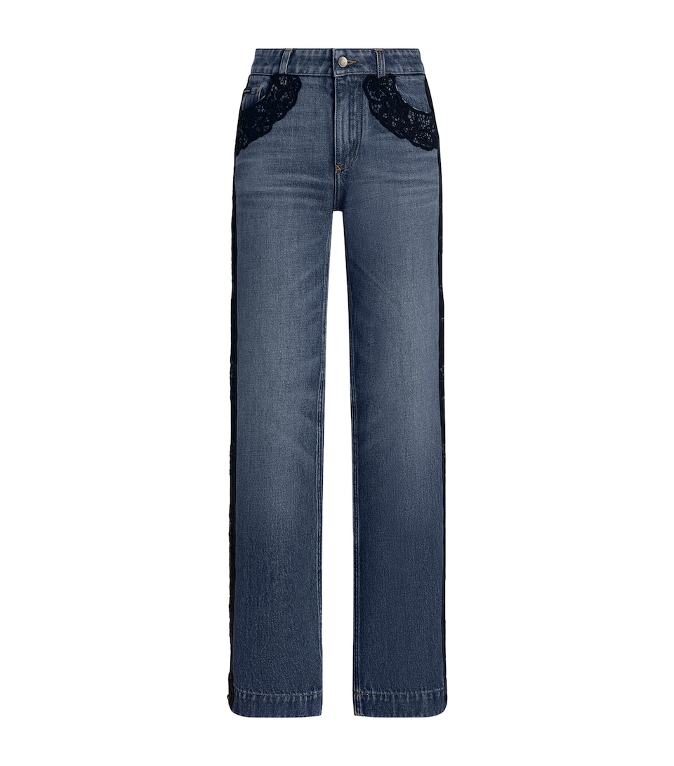 Macramé-Trim Straight Jeans