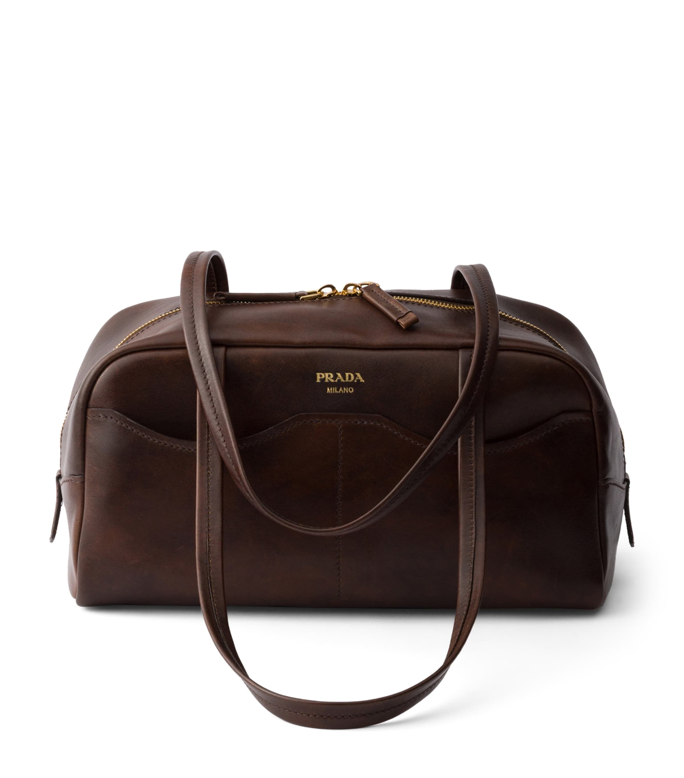 Prada Large Leather Carry Top-Handle Bag Brown