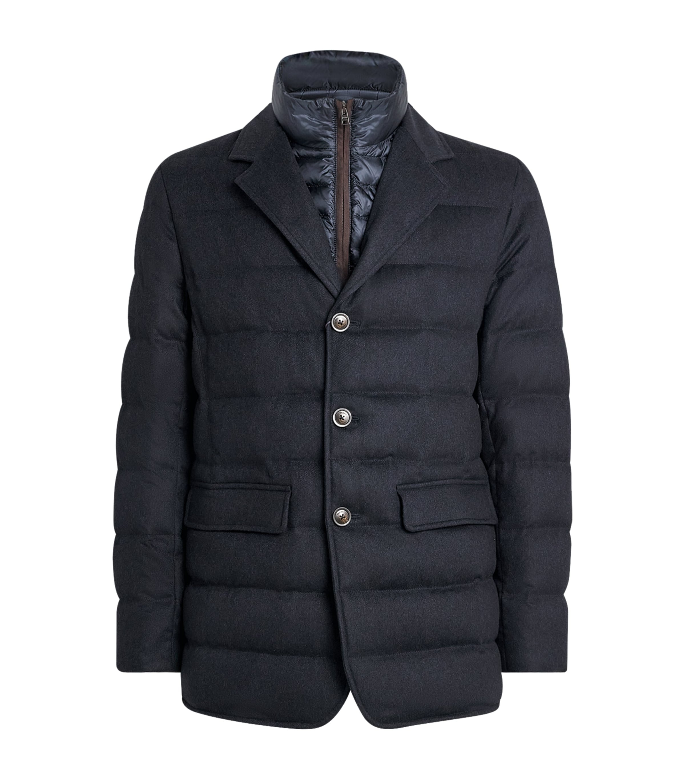 Herno Mens Silk-Cashmere Quilted Hybrid Jacket Blu Navy