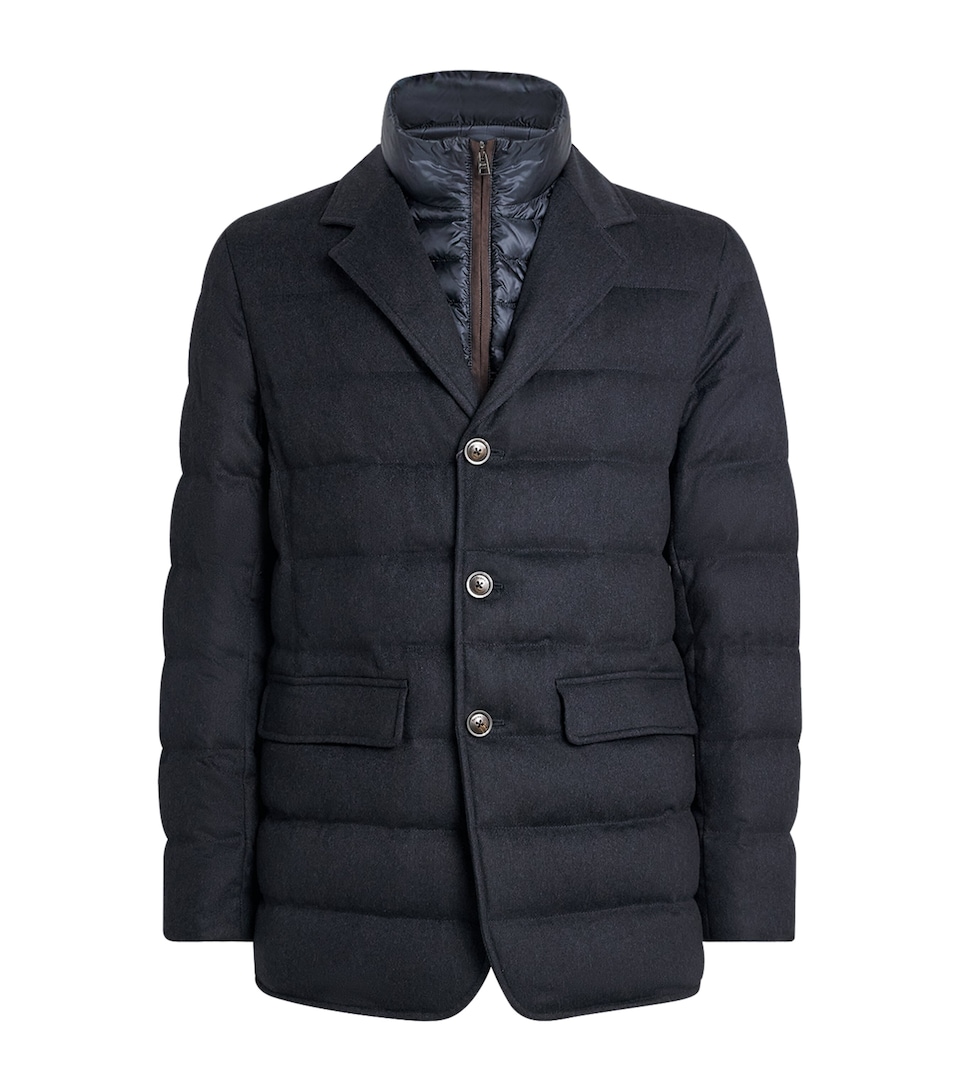 Herno Mens Silk-Cashmere Quilted Hybrid Jacket Blu Navy