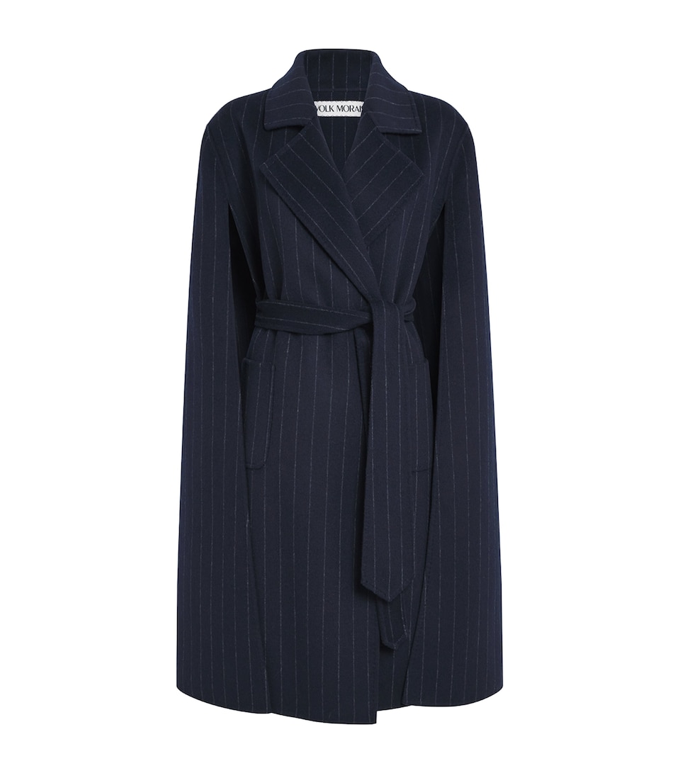 Cashmere Pinstripe Tie-Waist Cape Coat