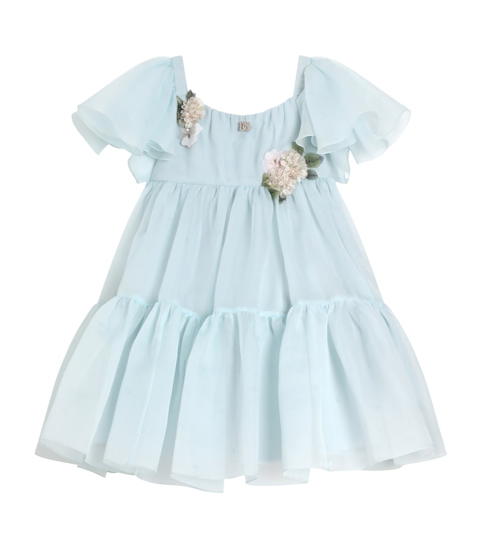 Dolce&Gabbana Kids Silk-Blend Embellished Dress (8-12+ Years) Light Blue