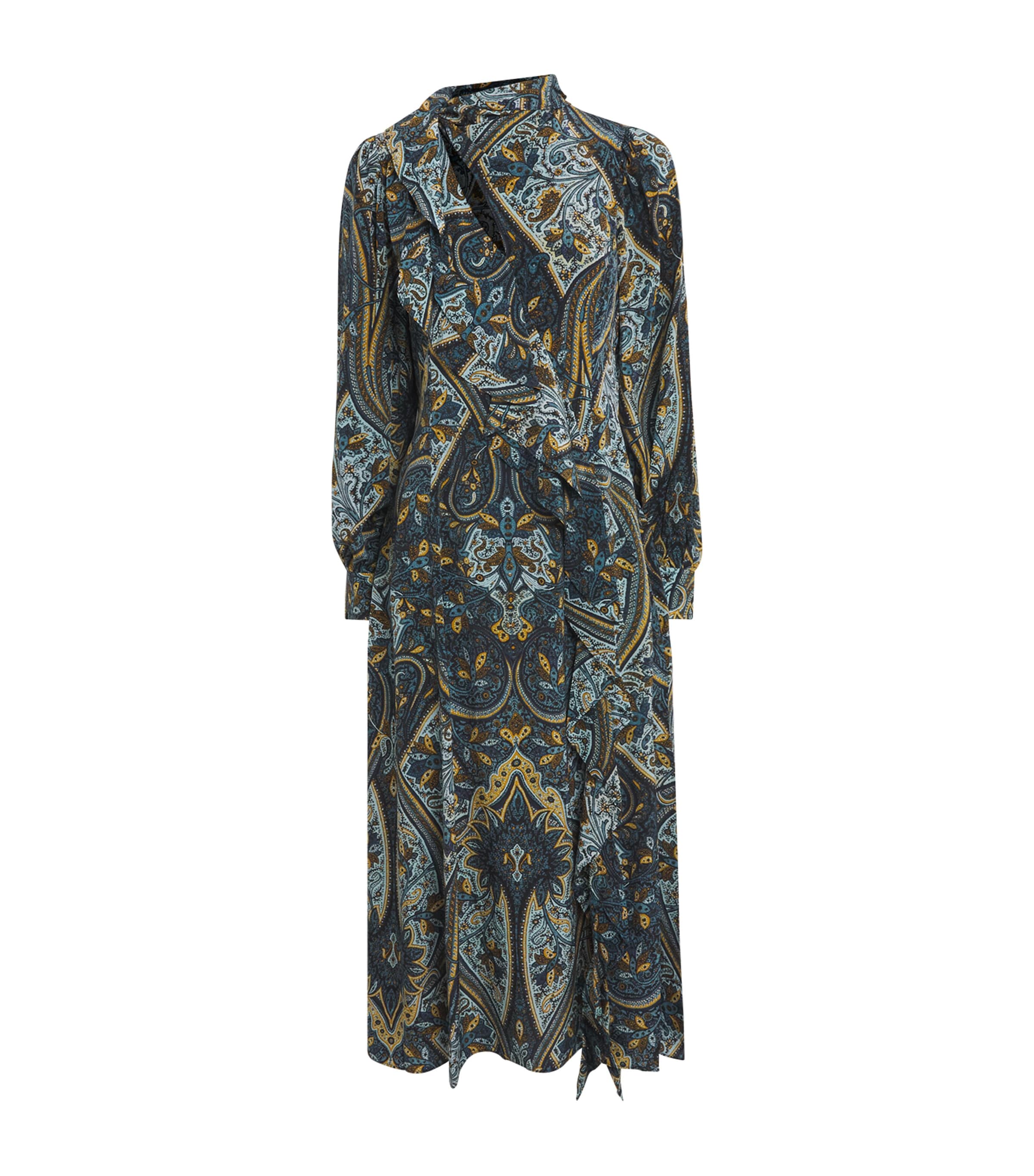 Ulla Johnson Womens Silk Sabrina Ruffled Midi Dress Prussian