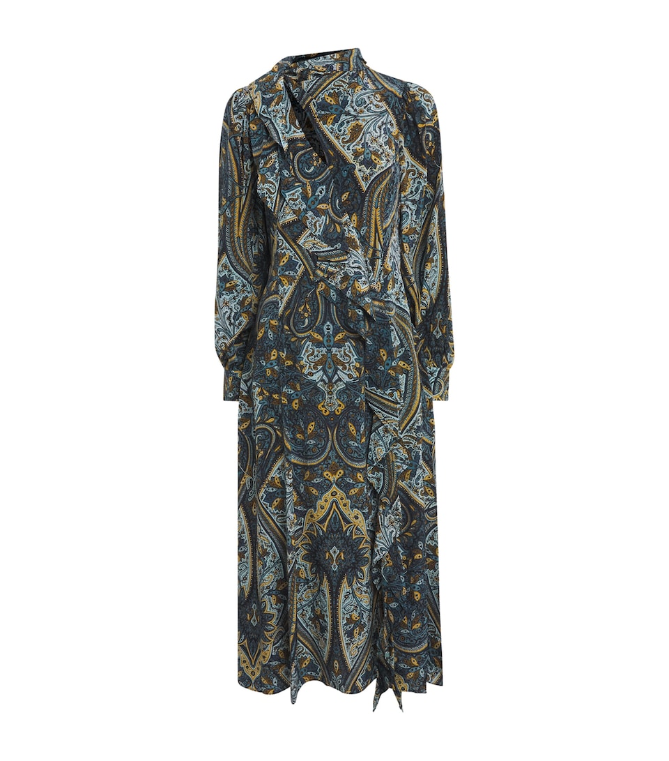 Ulla Johnson Womens Silk Sabrina Ruffled Midi Dress Prussian
