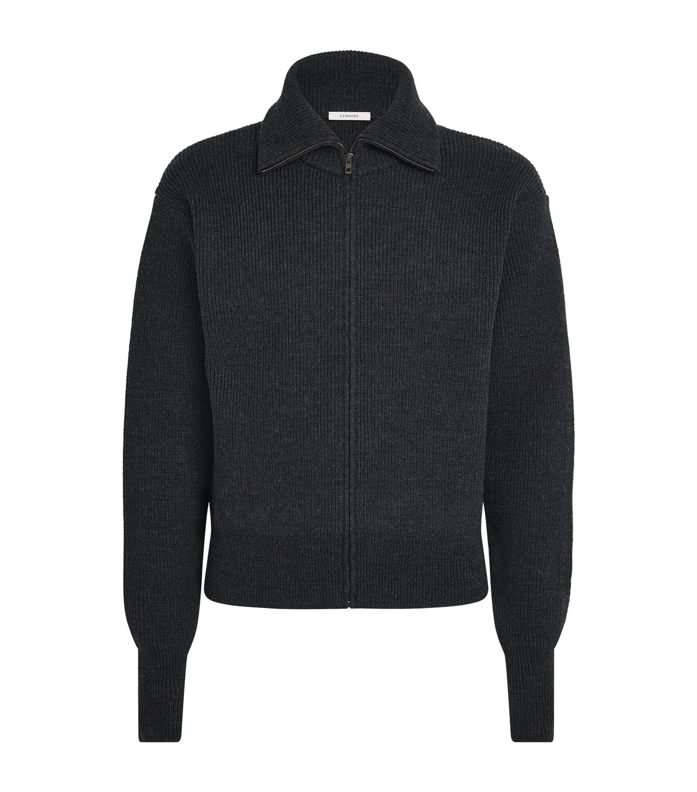 Lemaire Mens Wool High-Neck Zip-Up Cardigan Ash Melange