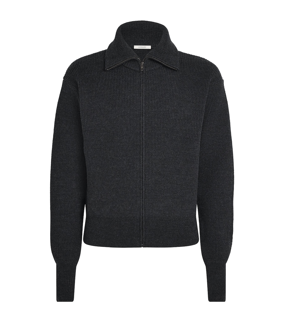 Lemaire Mens Wool High-Neck Zip-Up Cardigan Ash Melange