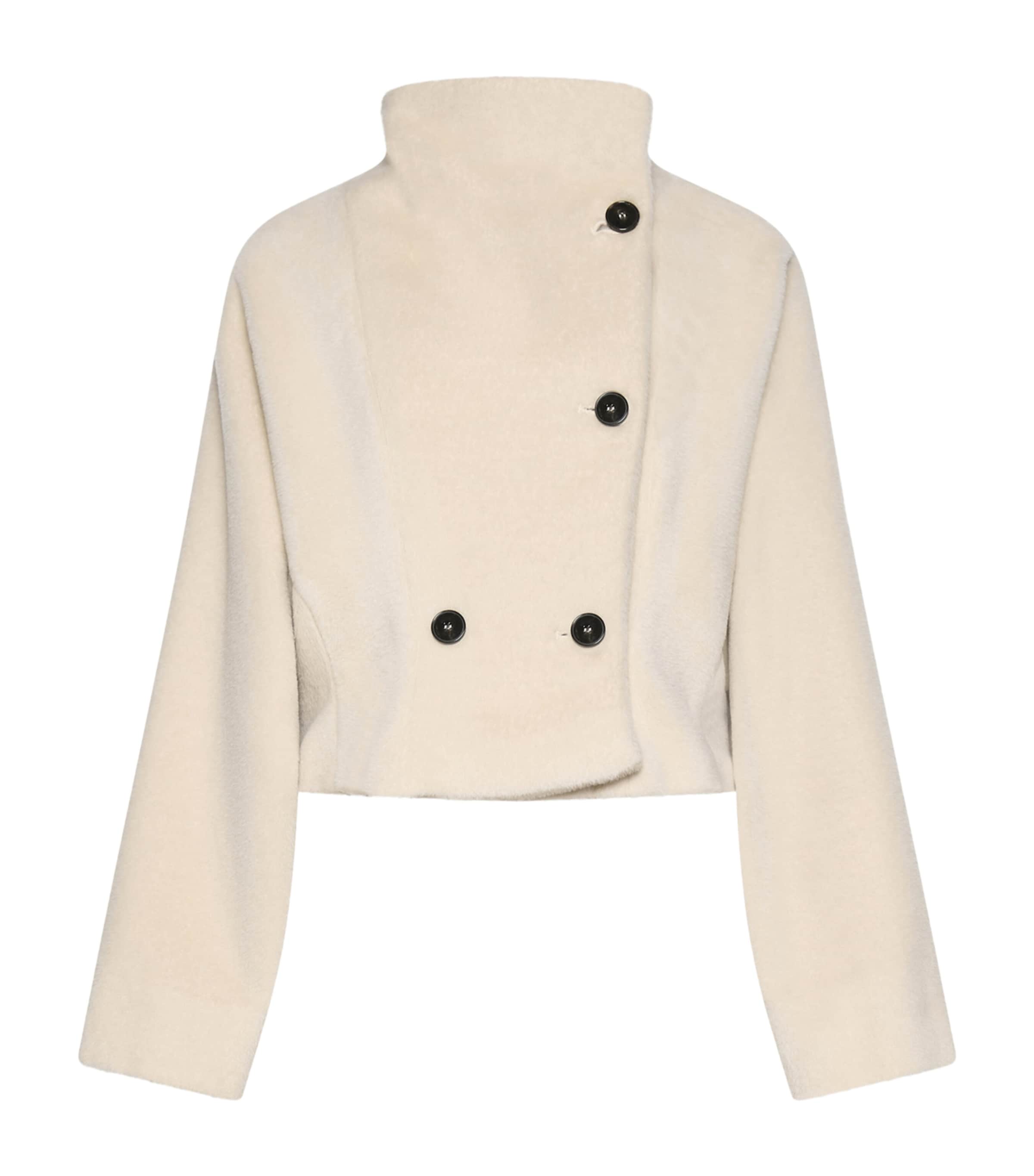 Marella Womens Alpaca-Virgin Wool Short Trench Coat Sand