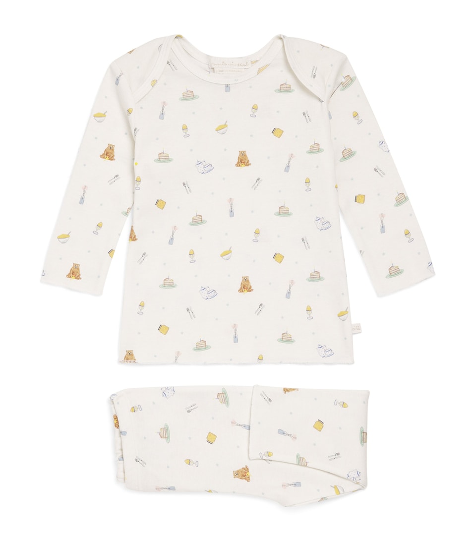 Marie-Chantal Cotton Aluna Manners Top and Leggings Set (0-24 Months) Off White/hazel