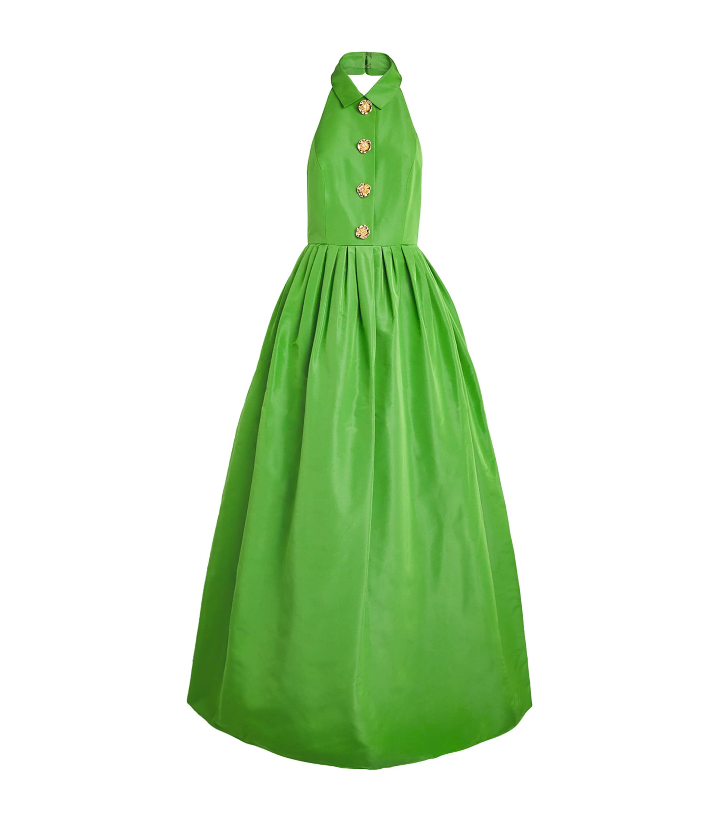 Carolina Herrera Womens Silk Collared Halterneck Gown Lawn Green