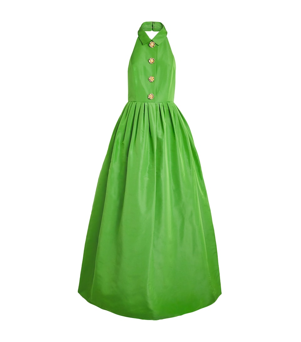 Carolina Herrera Womens Silk Collared Halterneck Gown Lawn Green