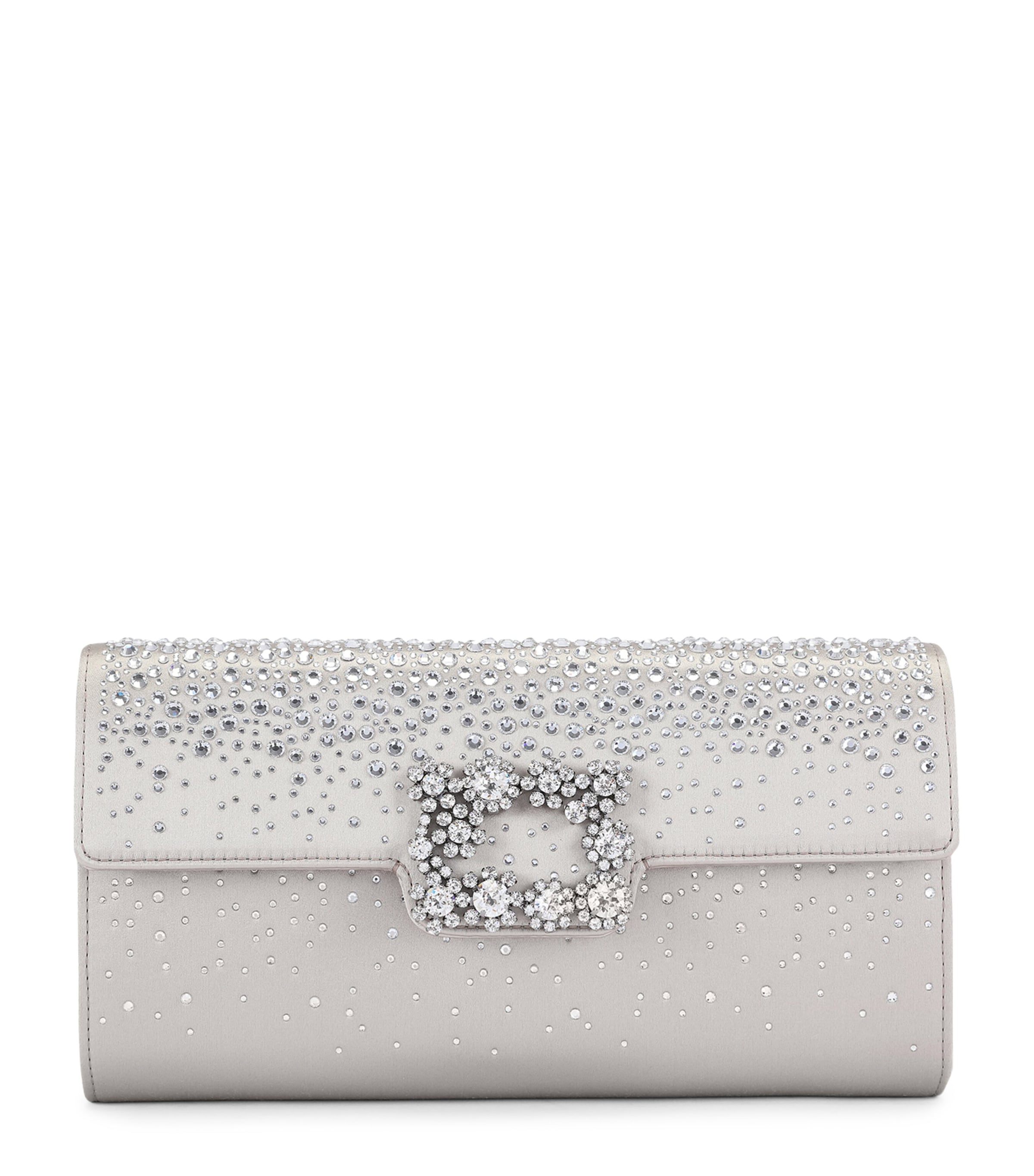 Roger Vivier Embellished Efflorescence Envelope Clutch Bag Grey