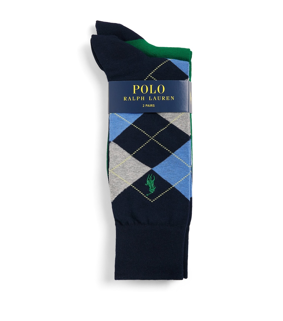 Polo Ralph Lauren Mens Cotton-Blend Polo Pony Socks (Pack of 2) Navy/green