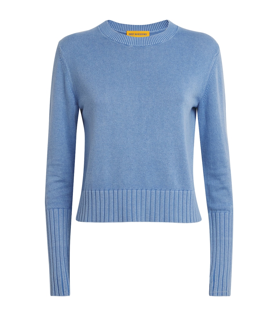Guest In Residence Womens Cotton-Cashmere Sunwash Shrunken Sweater Delft Blue Dlfbl