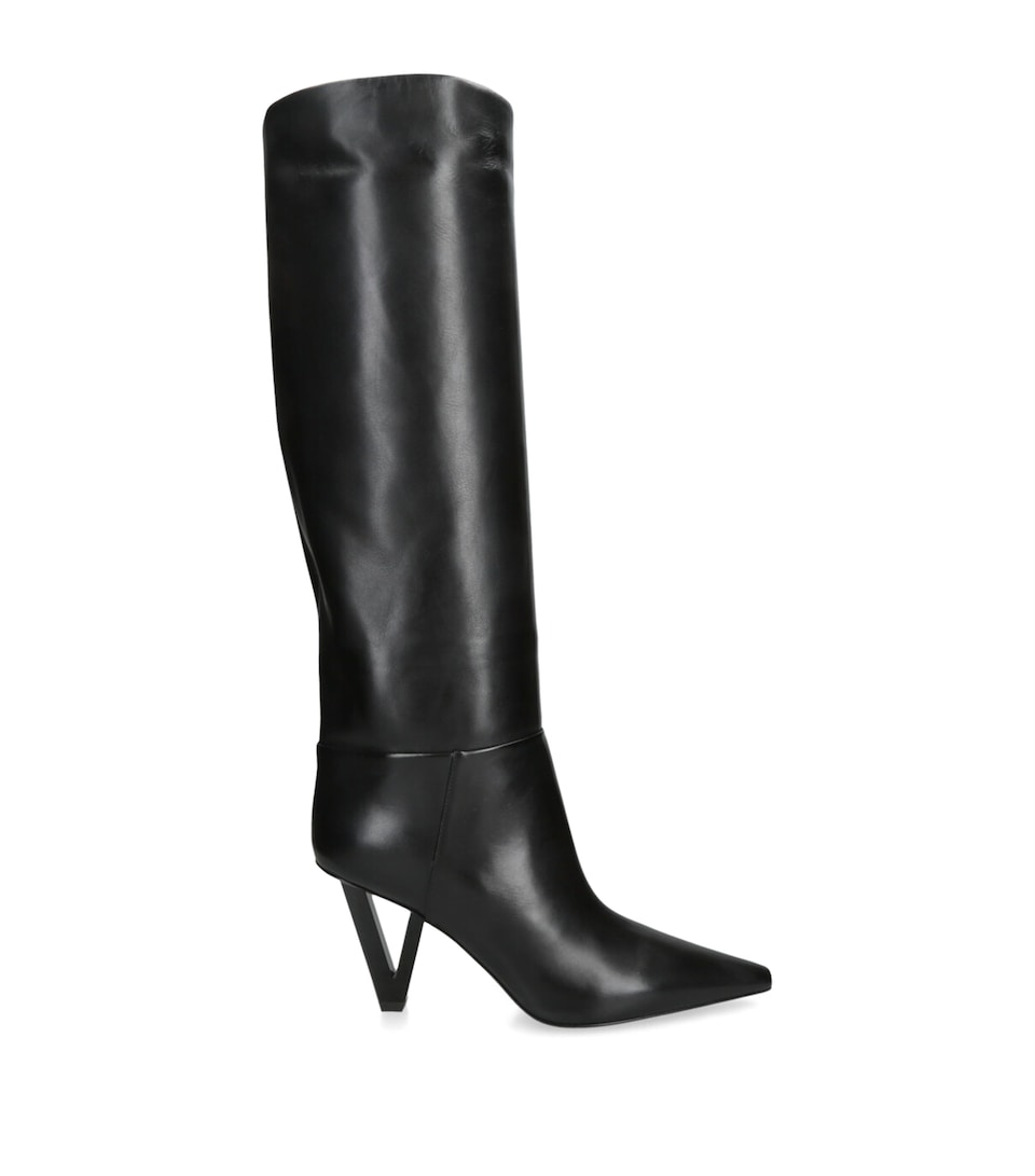 Leather V-Heel Knee-High Boots 85