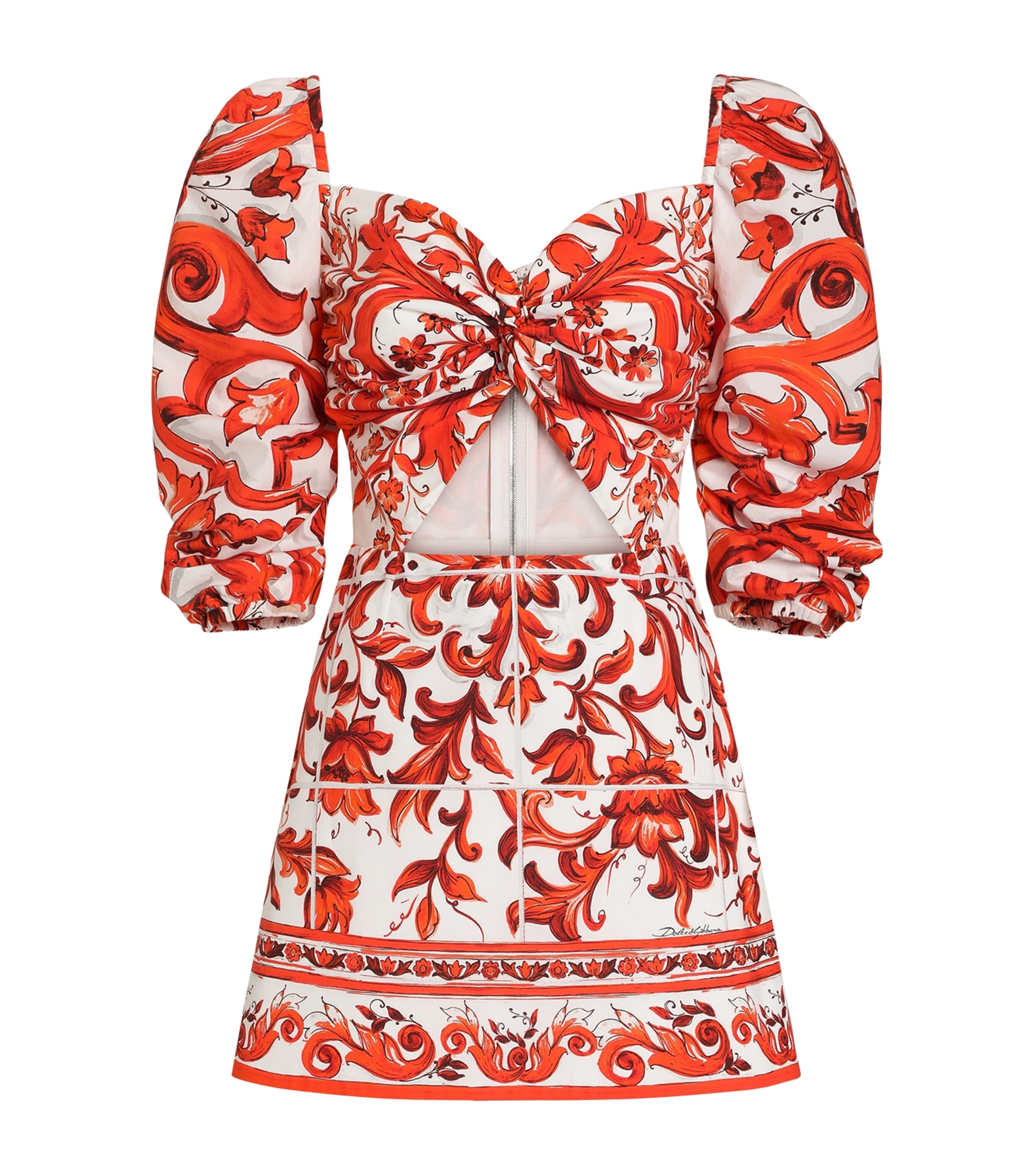 Dolce&Gabbana Womens Majolica Print Cut-Out Mini Dress Combined Colou