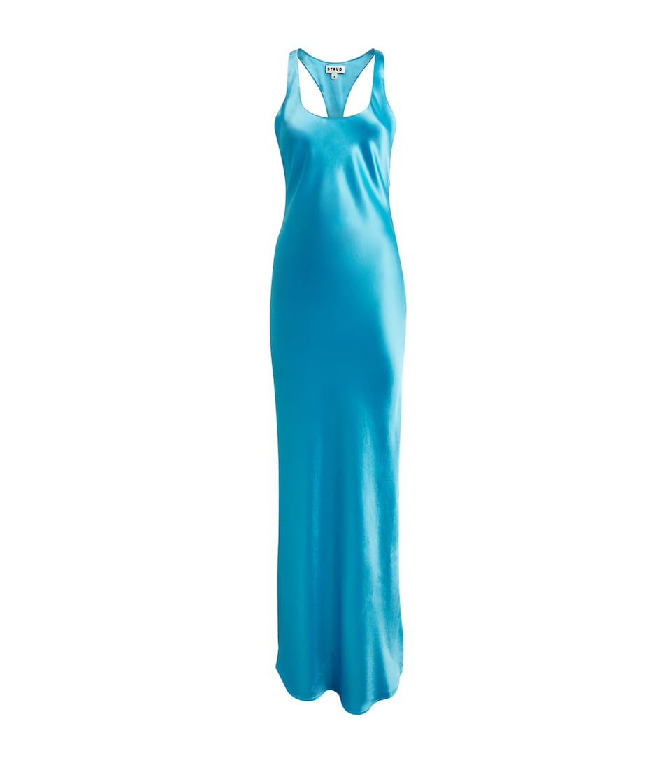 STAUD Womens Satin Racerback Juanita Maxi Dress Pool Pool