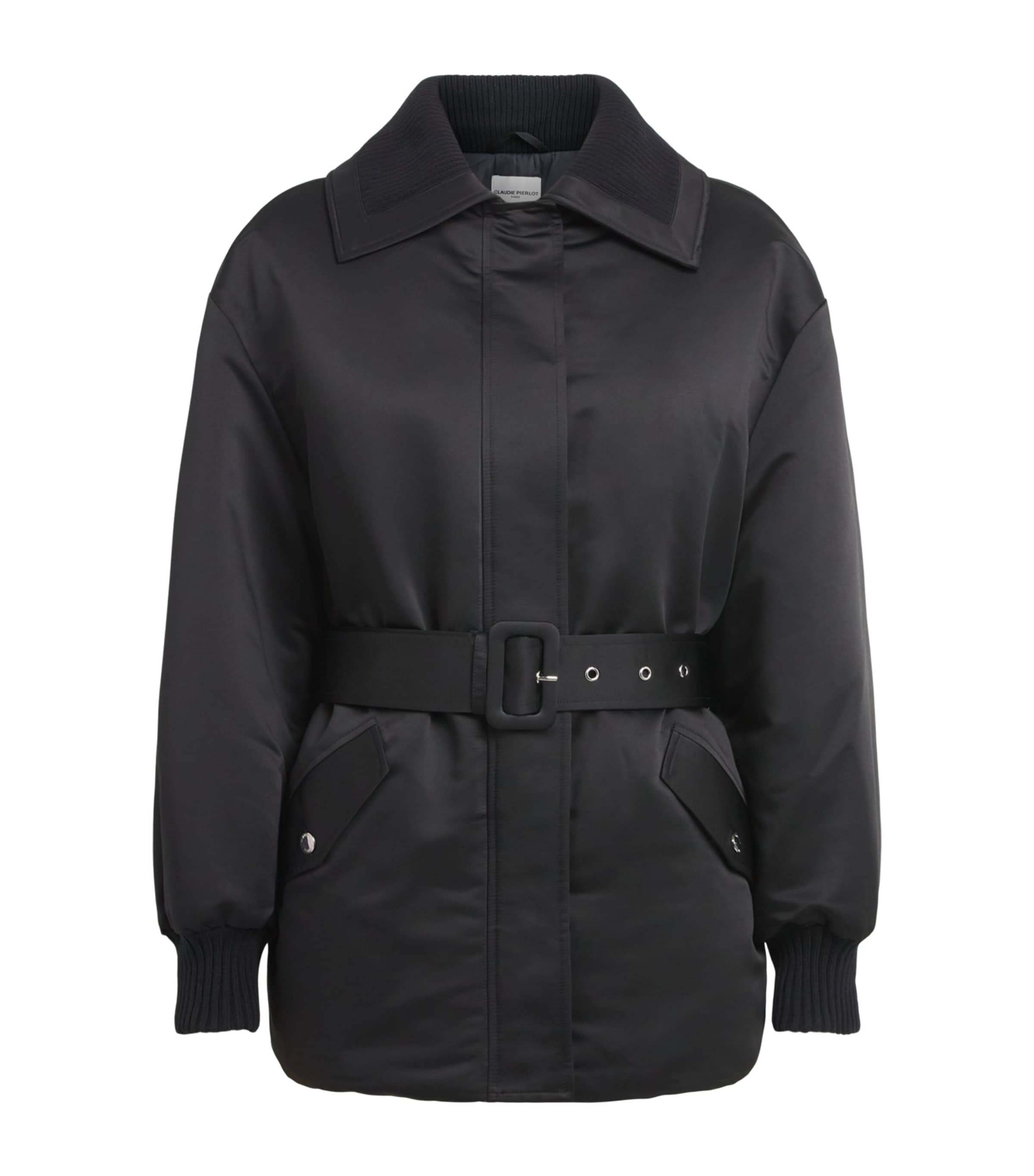 Claudie Pierlot Womens Satin Belted Puffer Jacket Black