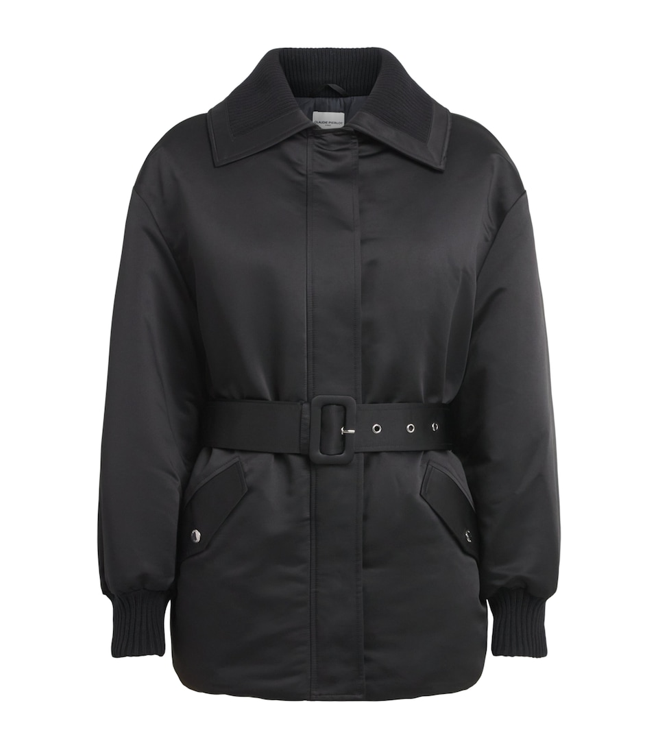 Claudie Pierlot Womens Satin Belted Puffer Jacket Black