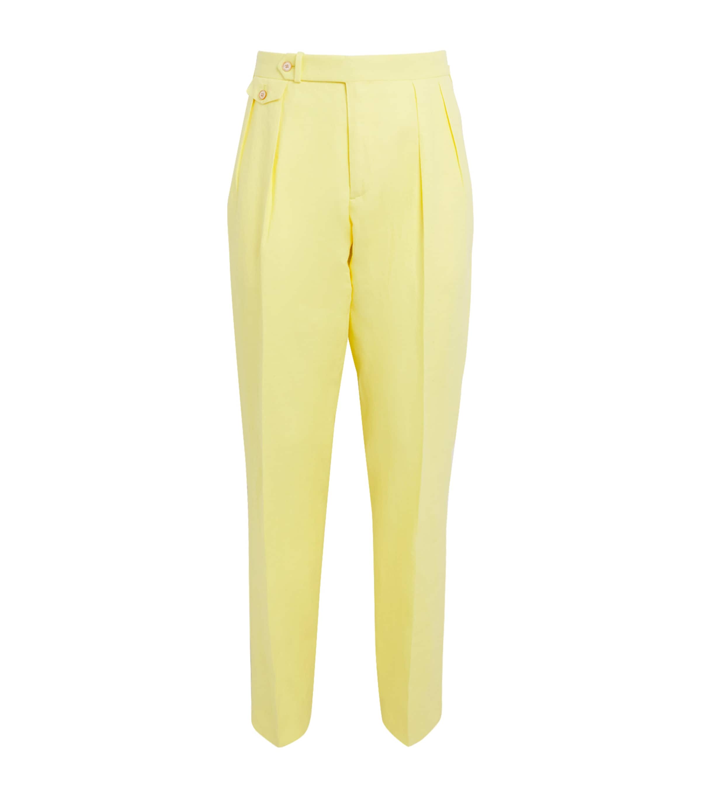 Polo Ralph Lauren Mens Linen Pleated Trousers Summer Yellow